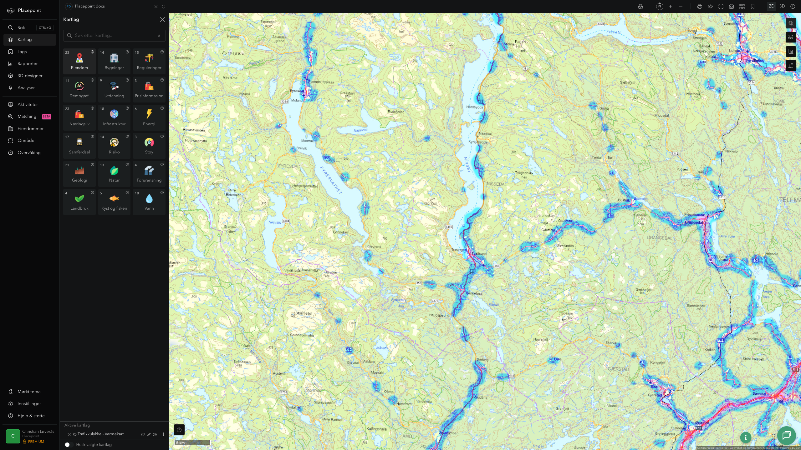 Nissedal - trafikkulykker (varmekart)