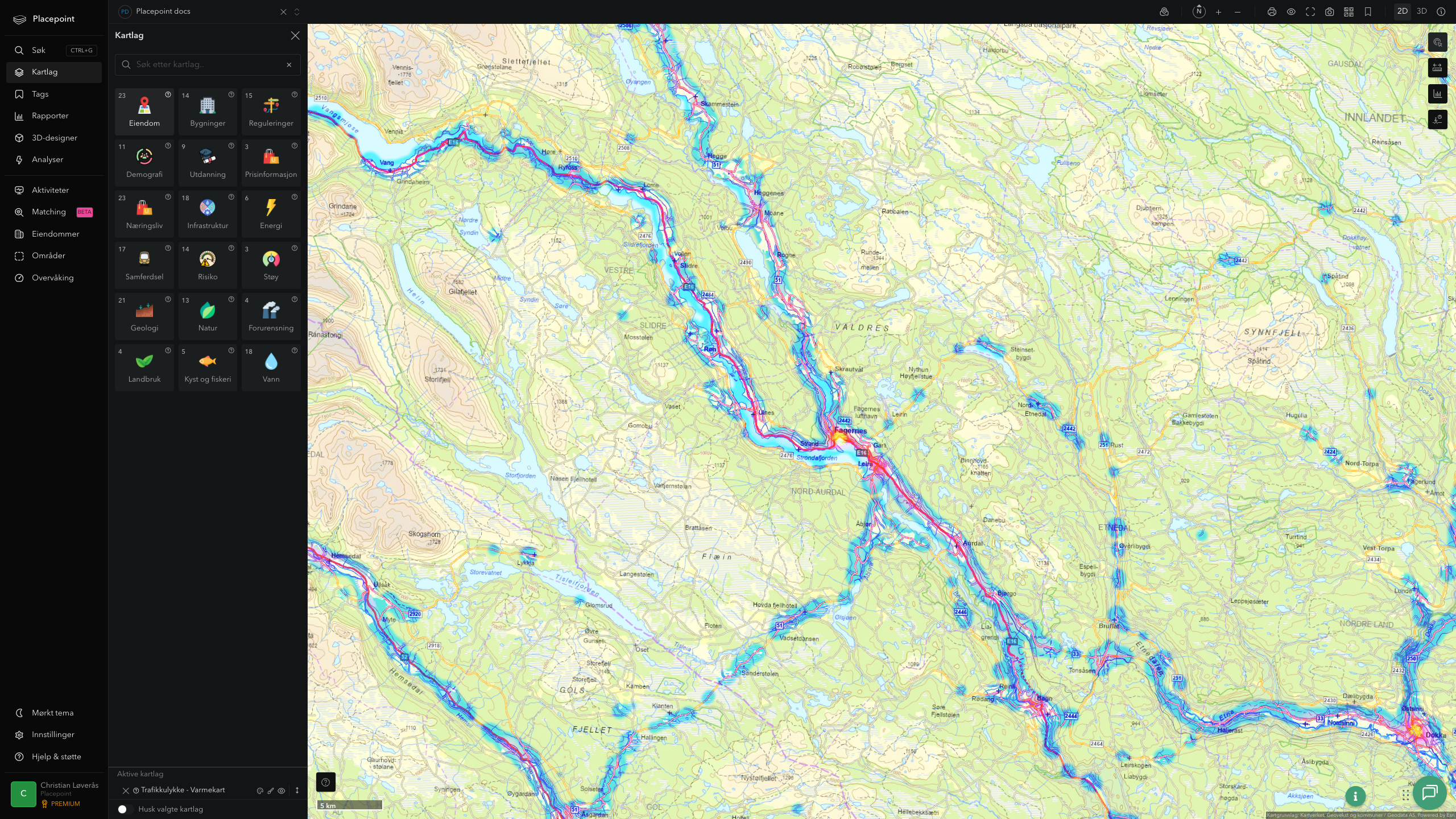 Nord-Aurdal - trafikkulykker (varmekart)