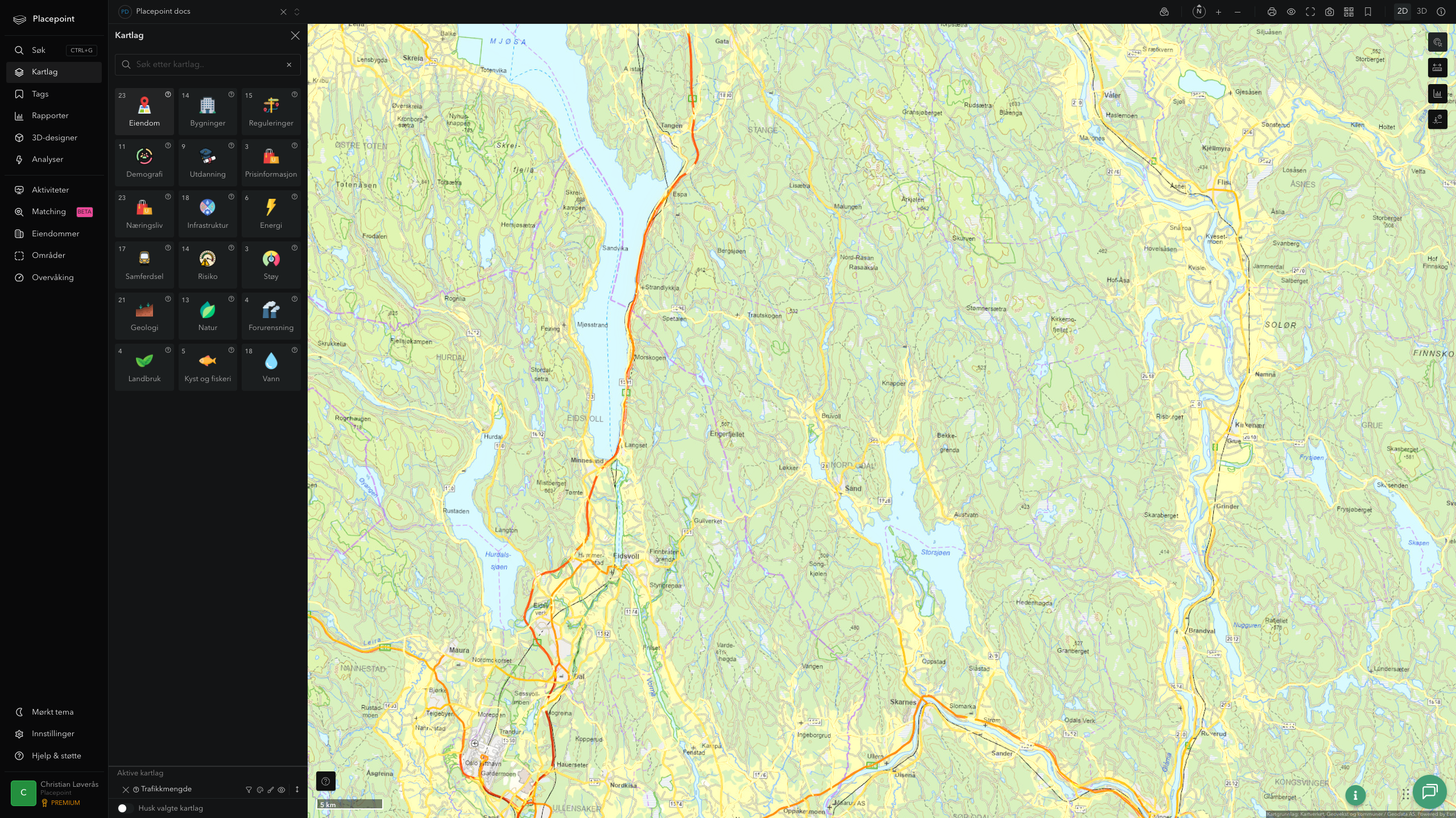 Nord-Odal - trafikkmengde (ÅDT)