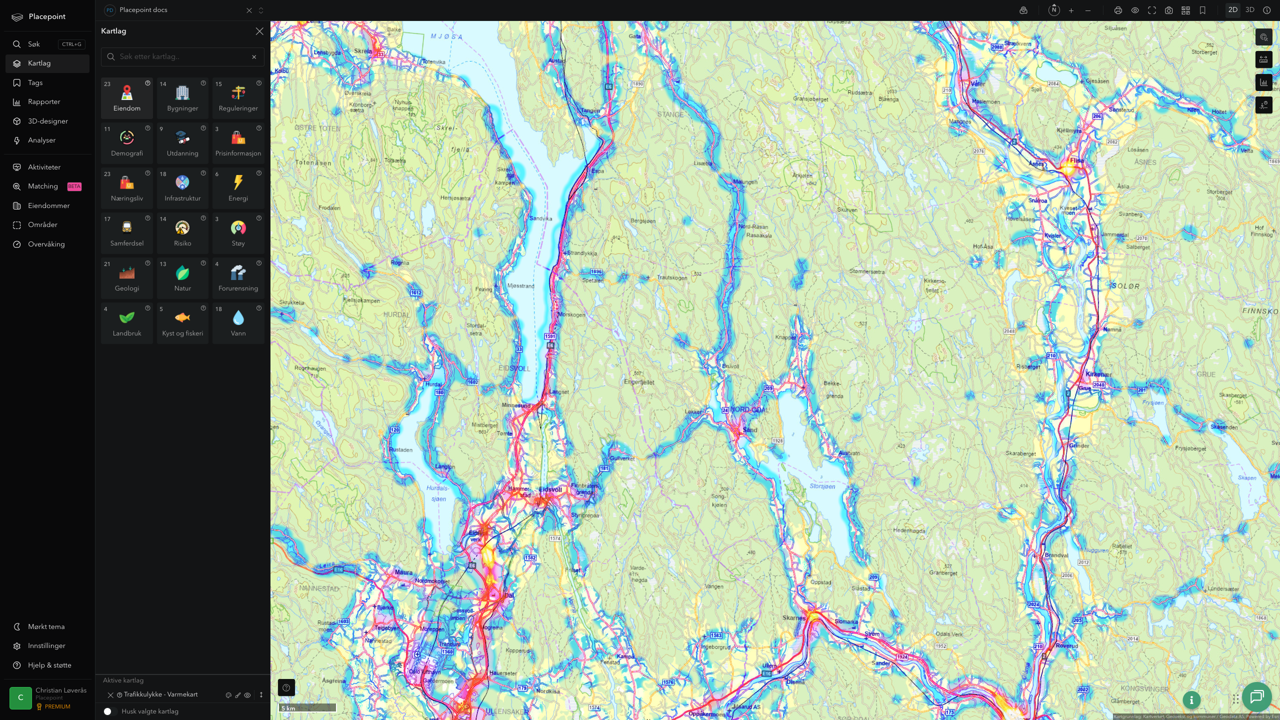 Nord-Odal - trafikkulykker (varmekart)