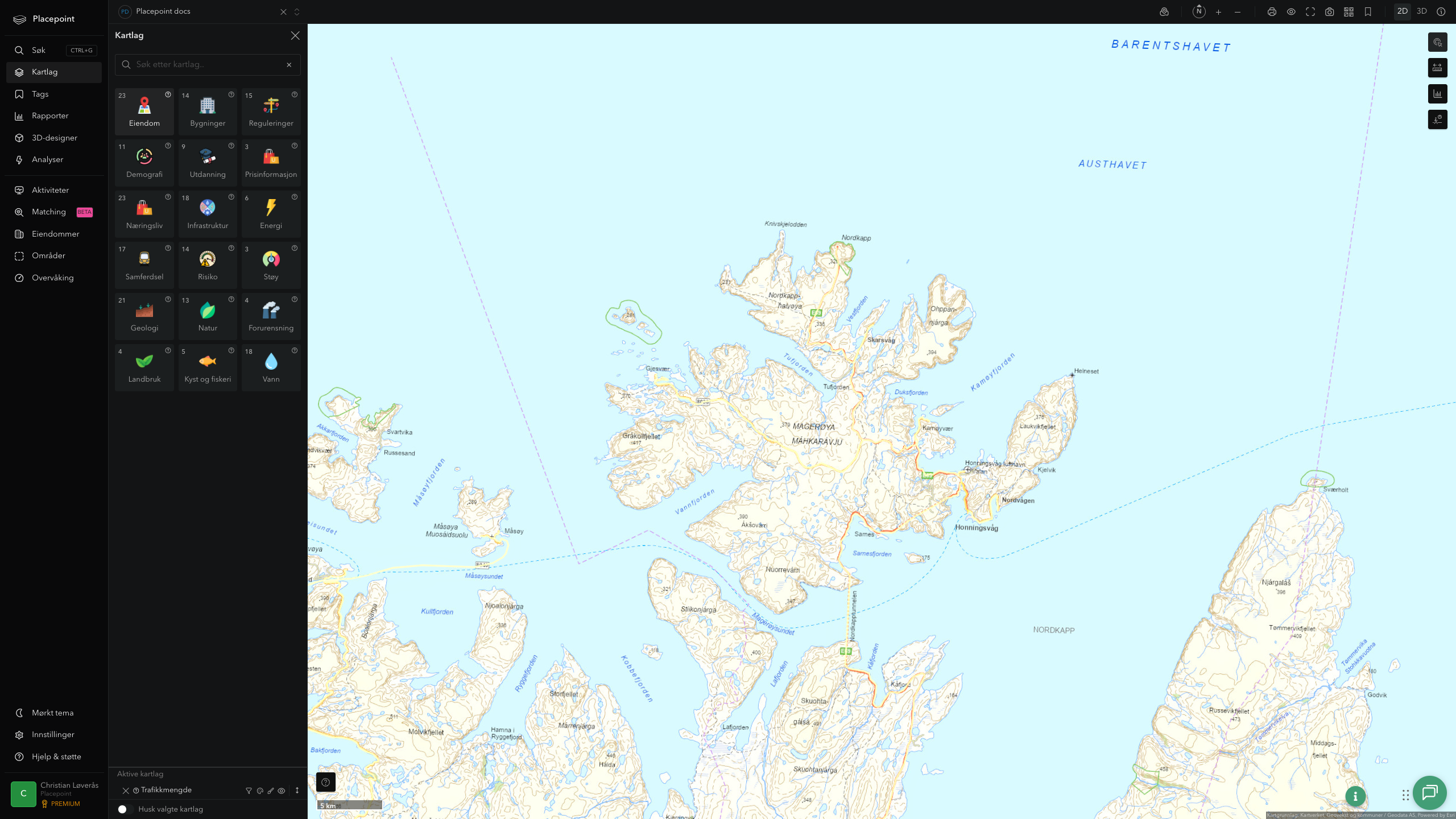 Nordkapp - trafikkmengde (ÅDT)