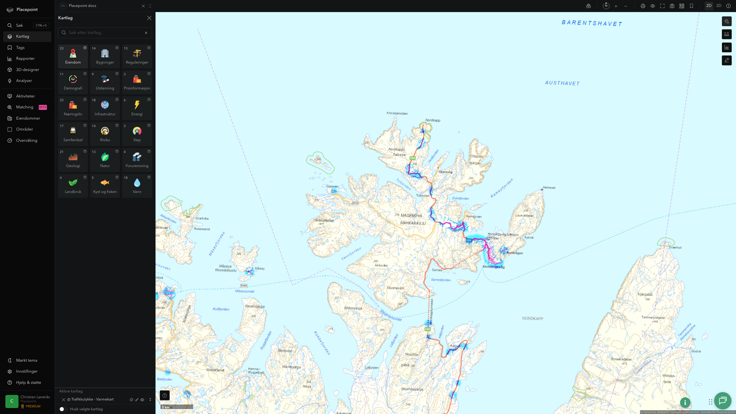 Nordkapp - trafikkulykker (varmekart)
