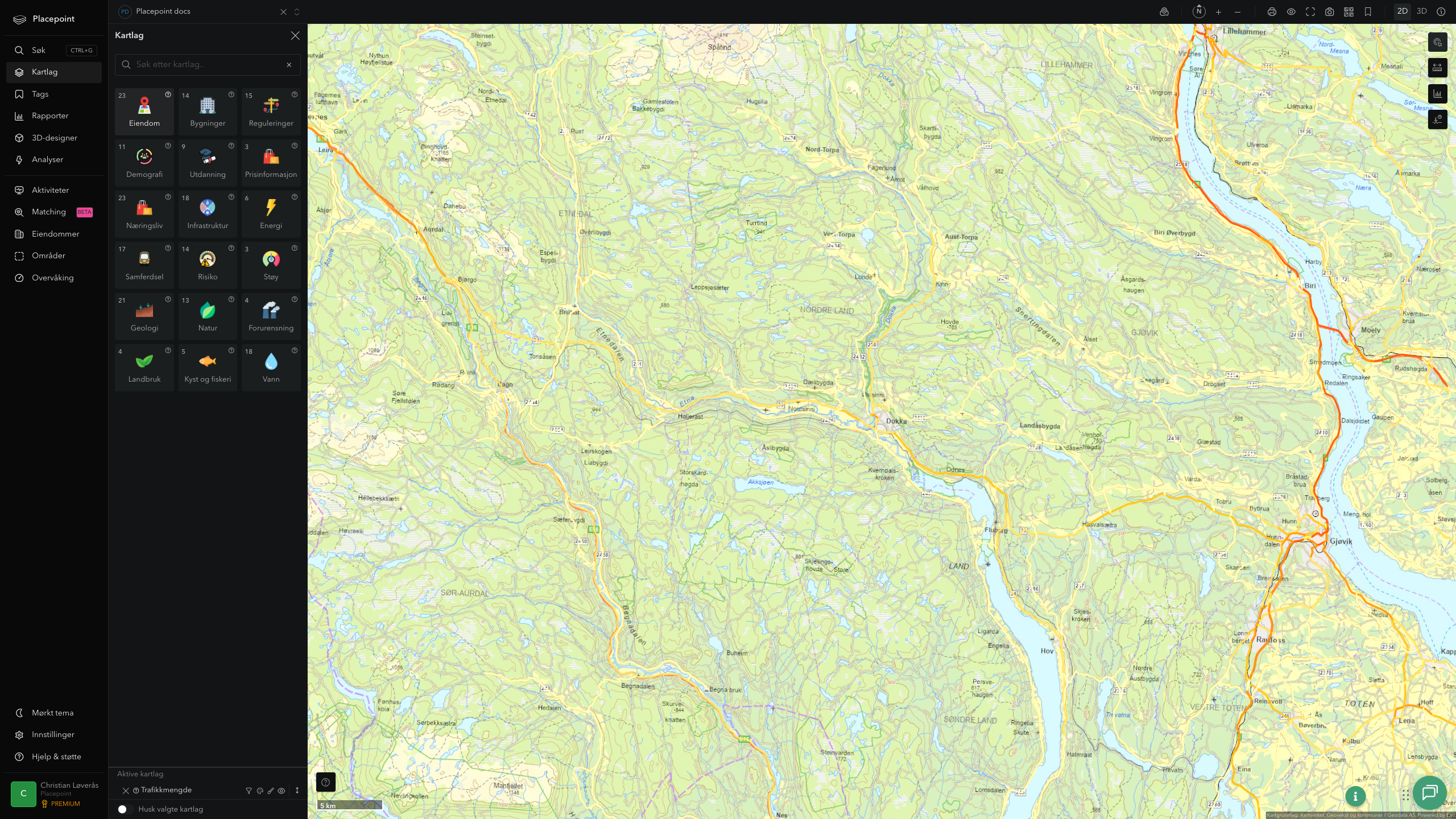 Nordre Land - trafikkmengde (ÅDT)
