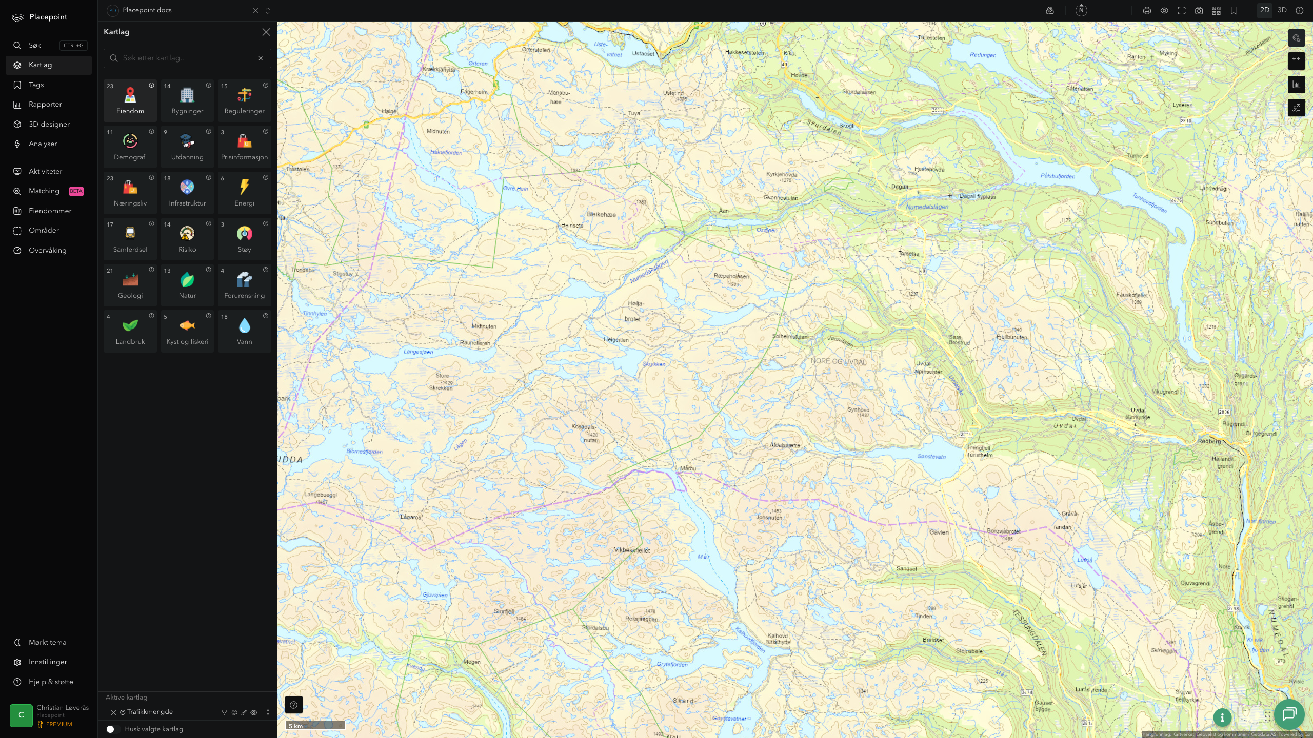 Nore og Uvdal - trafikkmengde (ÅDT)