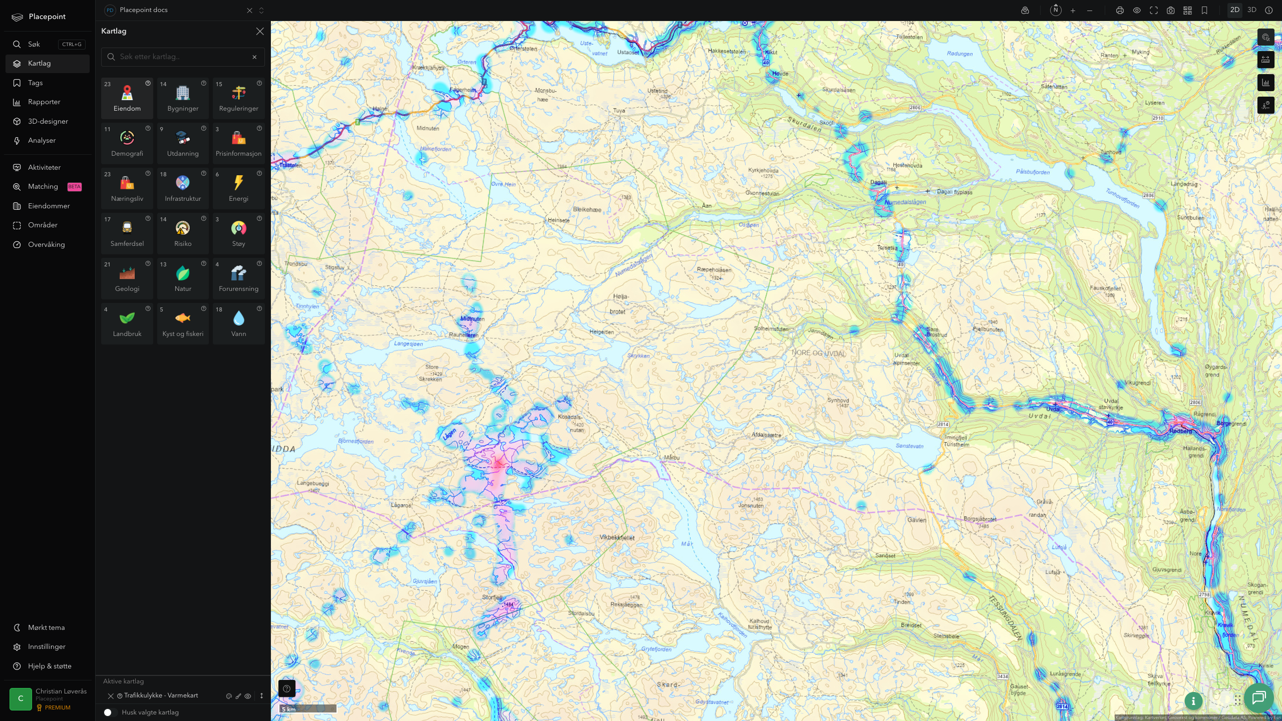 Nore og Uvdal - trafikkulykker (varmekart)