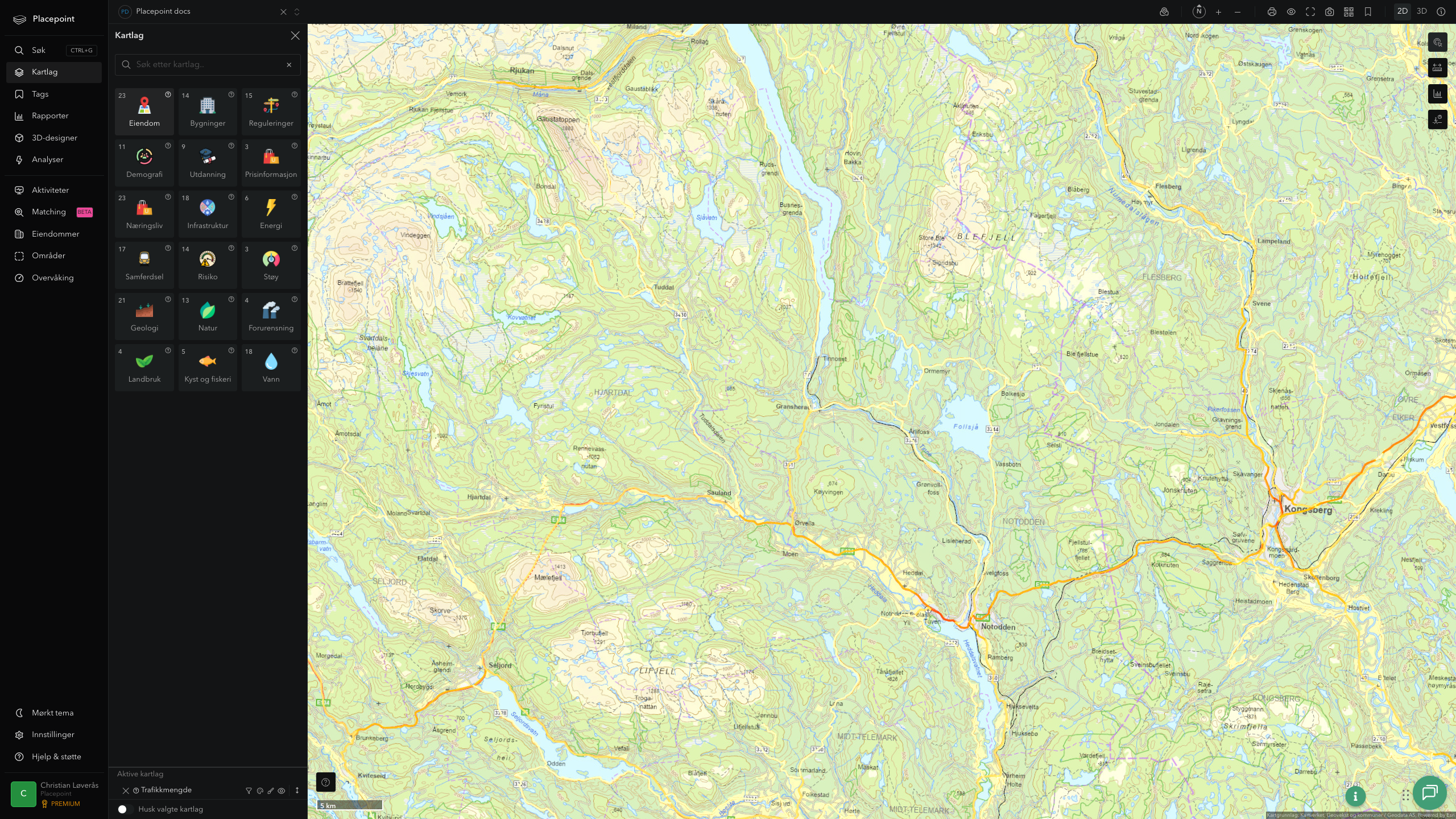 Notodden - trafikkmengde (ÅDT)