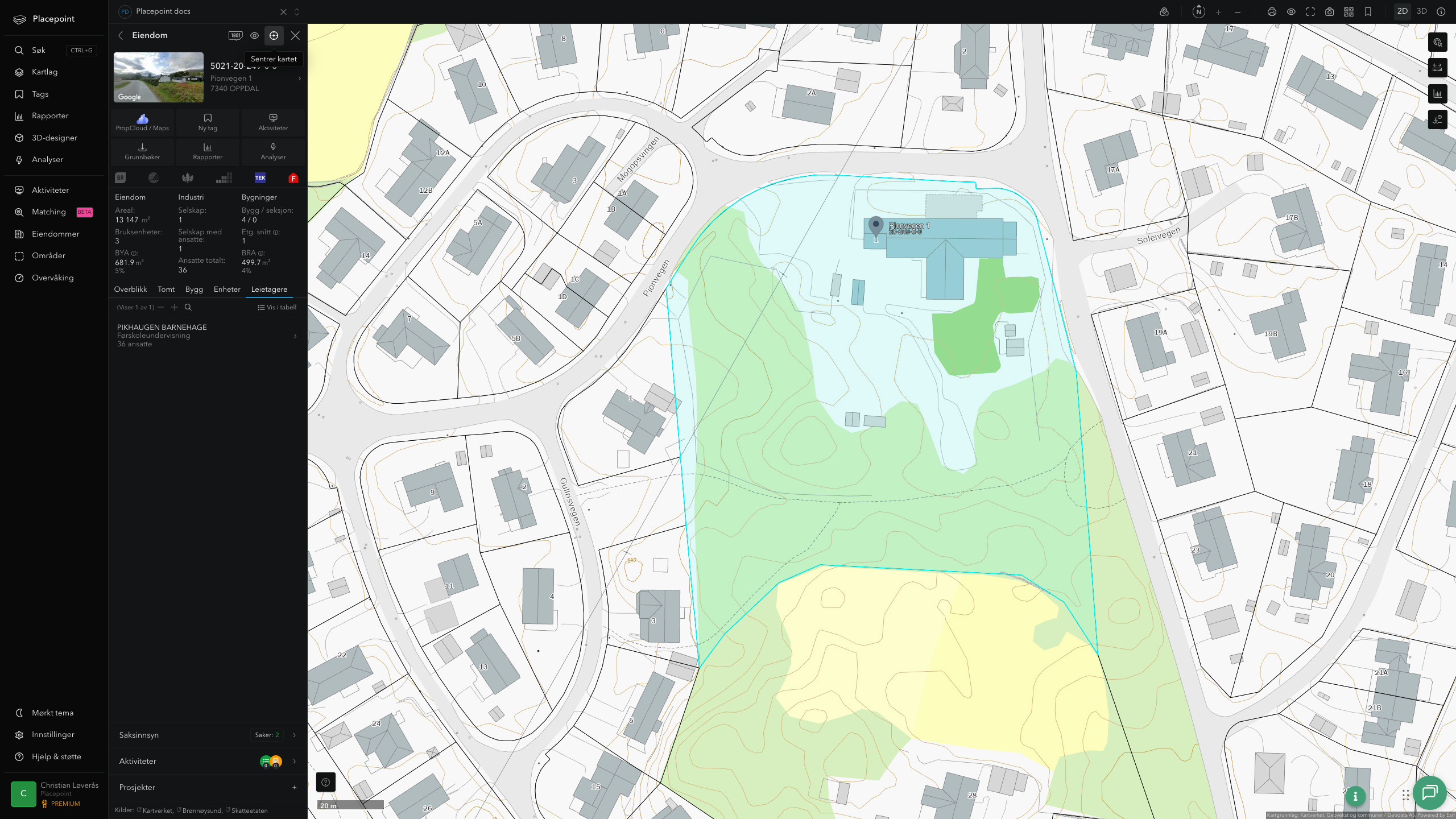 Eiendomspanel for en av Oppdal kommunes eiendommer
