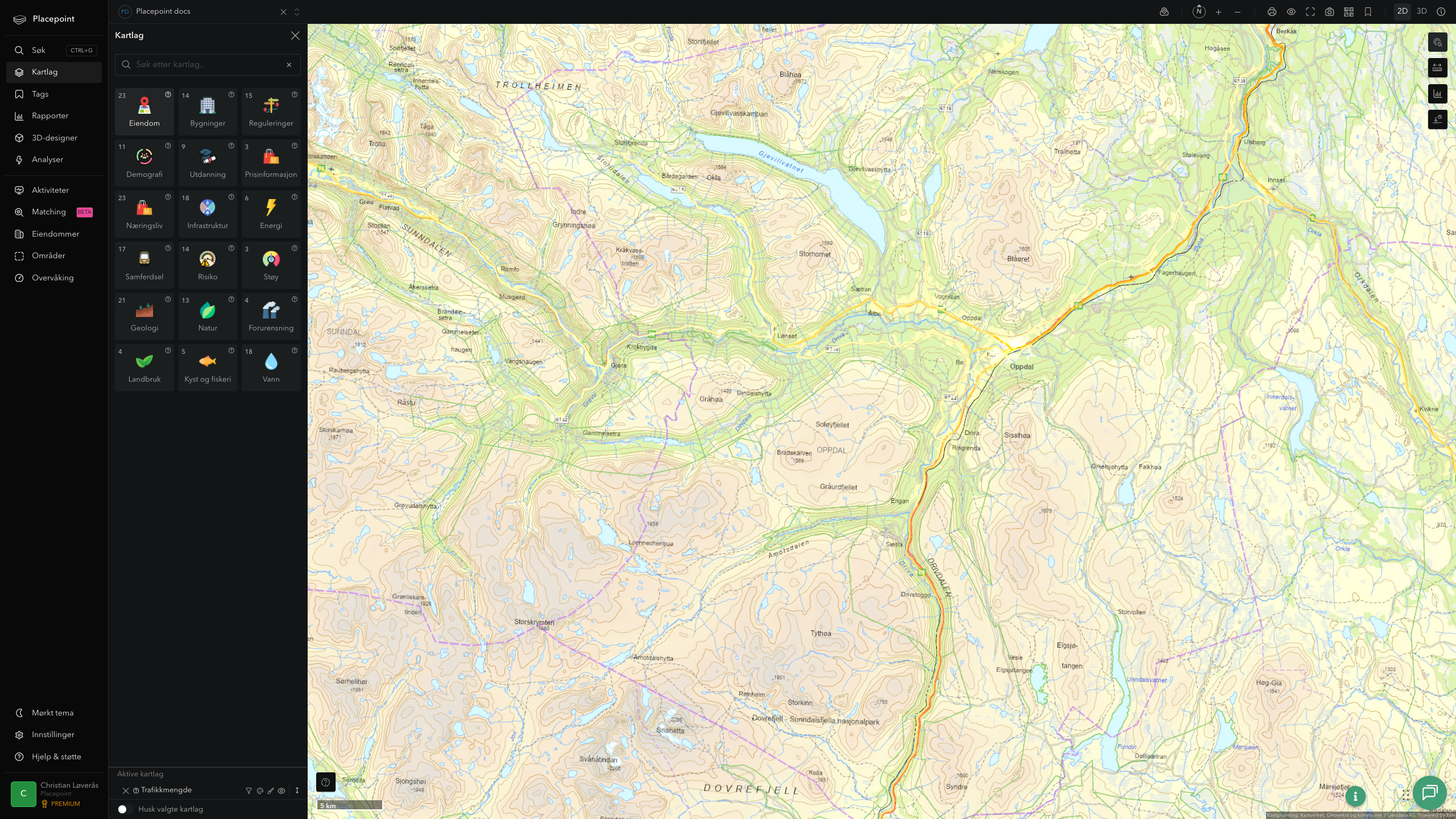Oppdal - trafikkmengde (ÅDT)