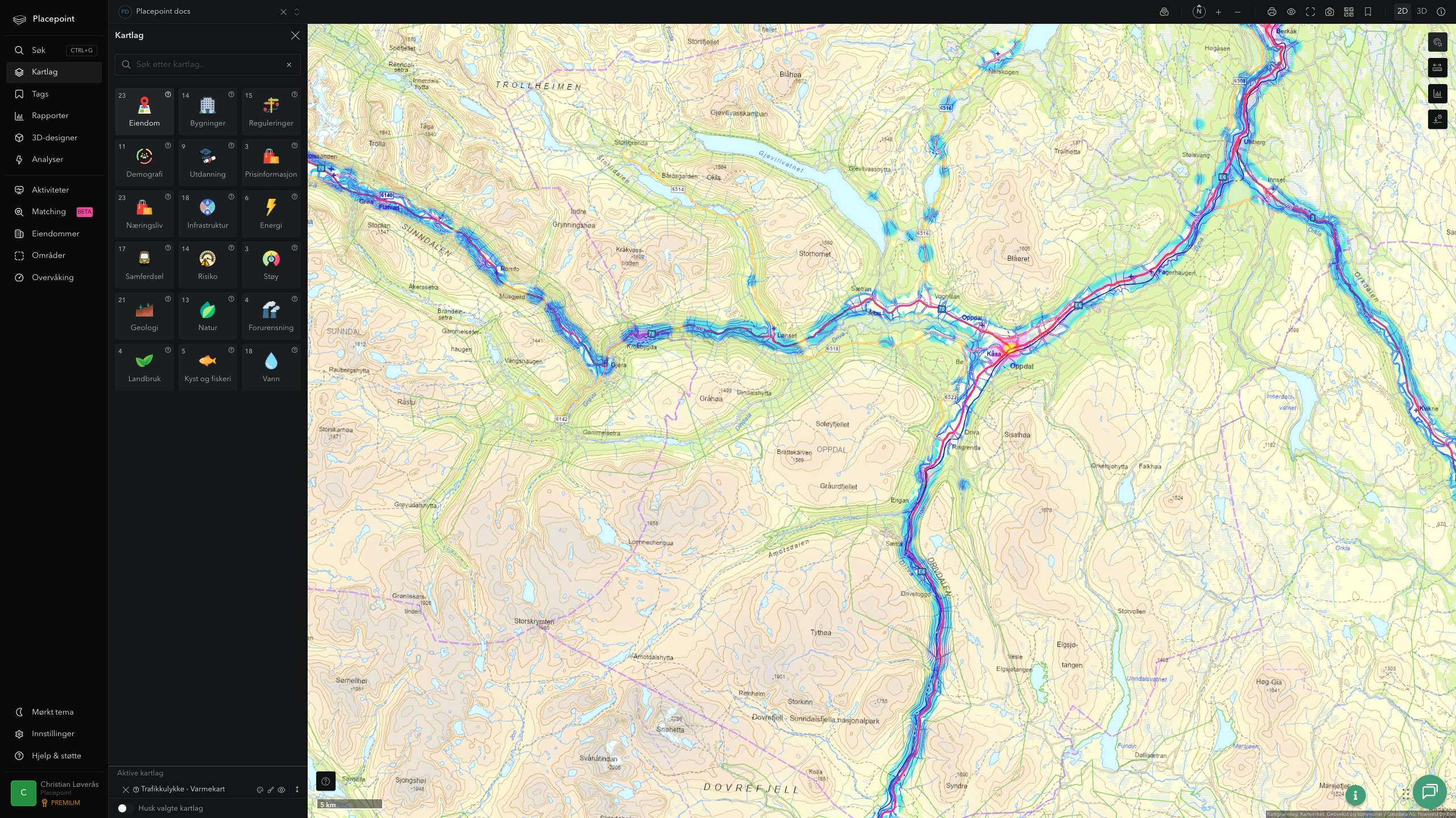 Oppdal - trafikkulykker (varmekart)