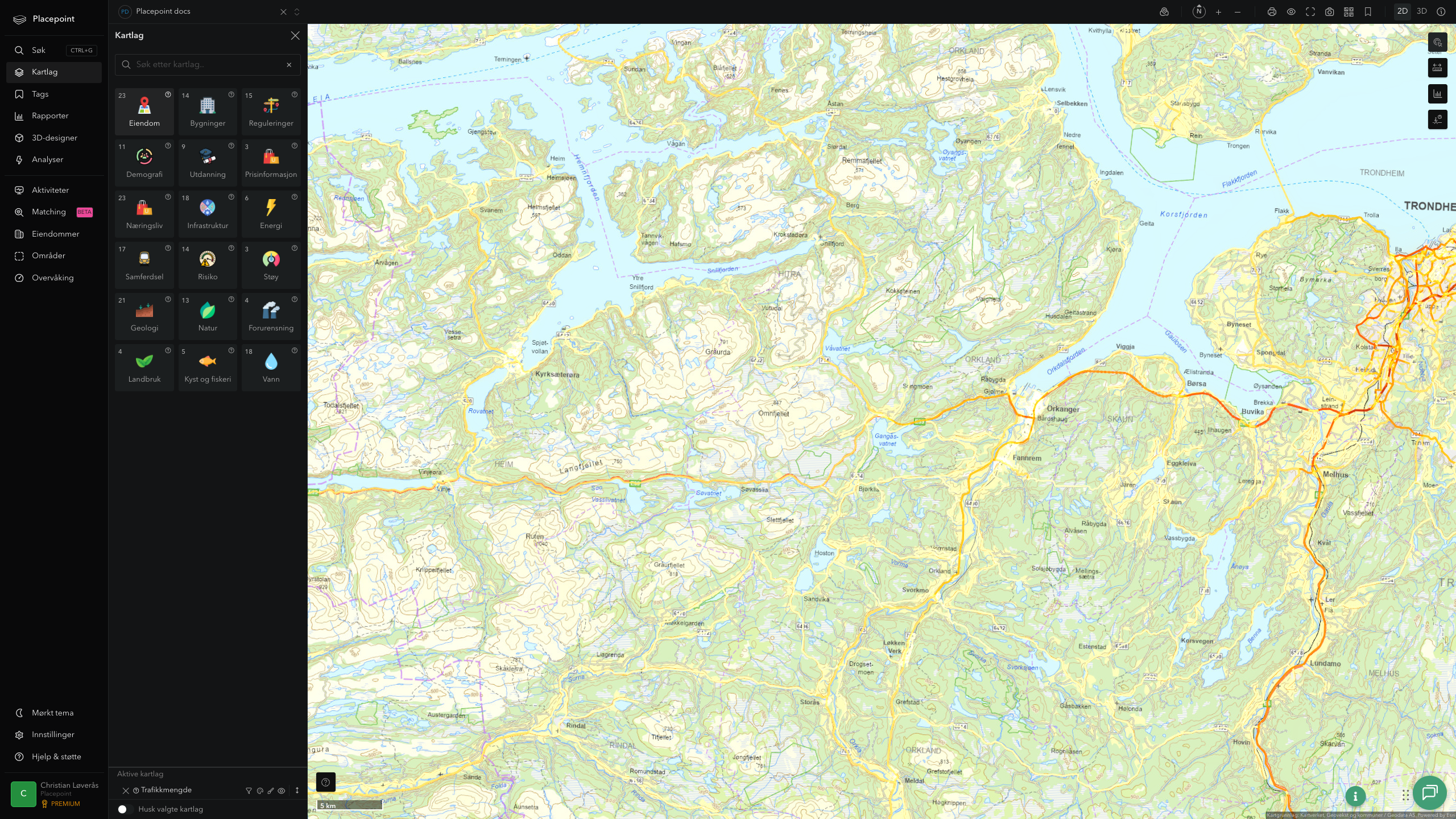 Orkland - trafikkmengde (ÅDT)
