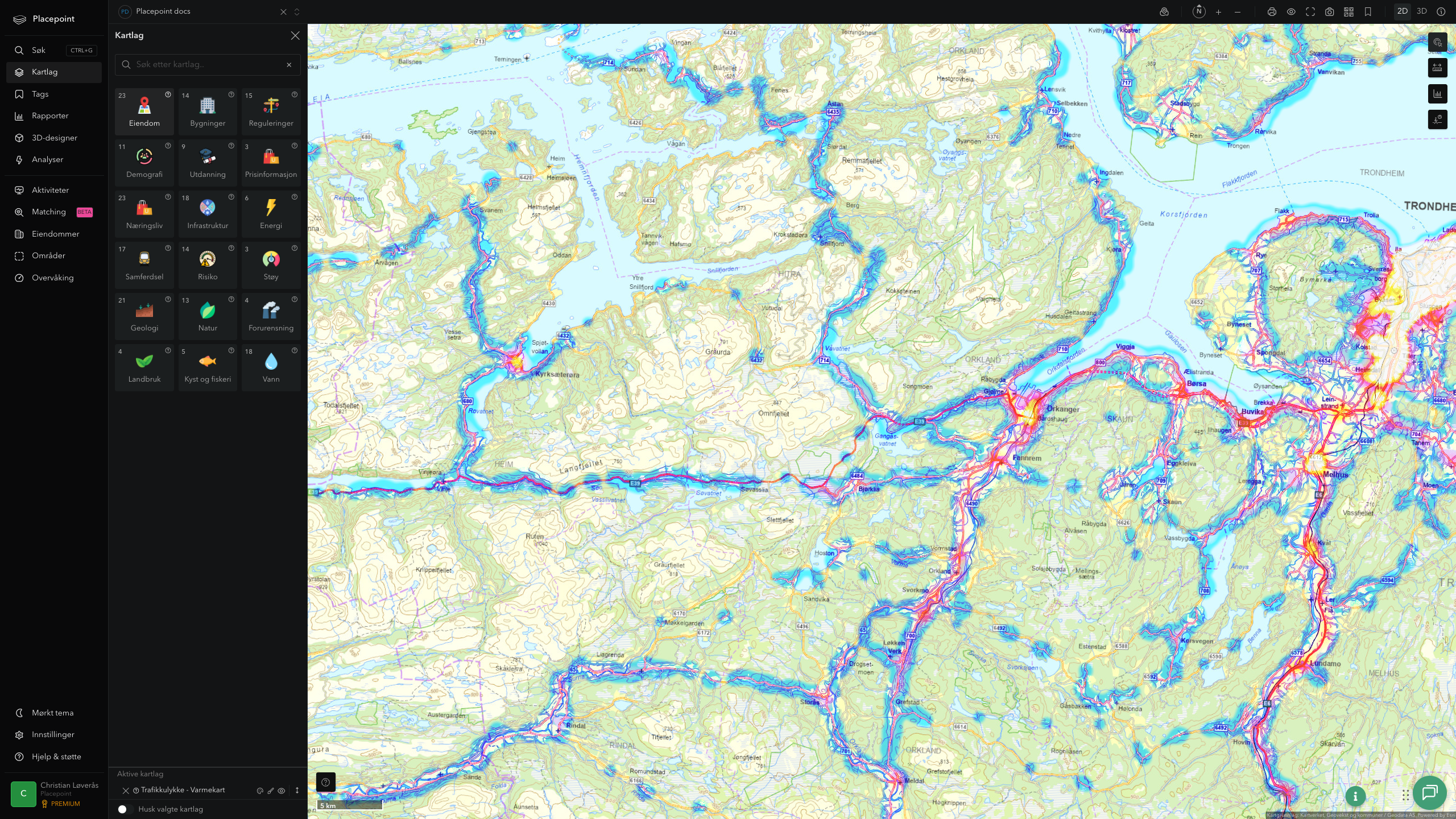 Orkland - trafikkulykker (varmekart)