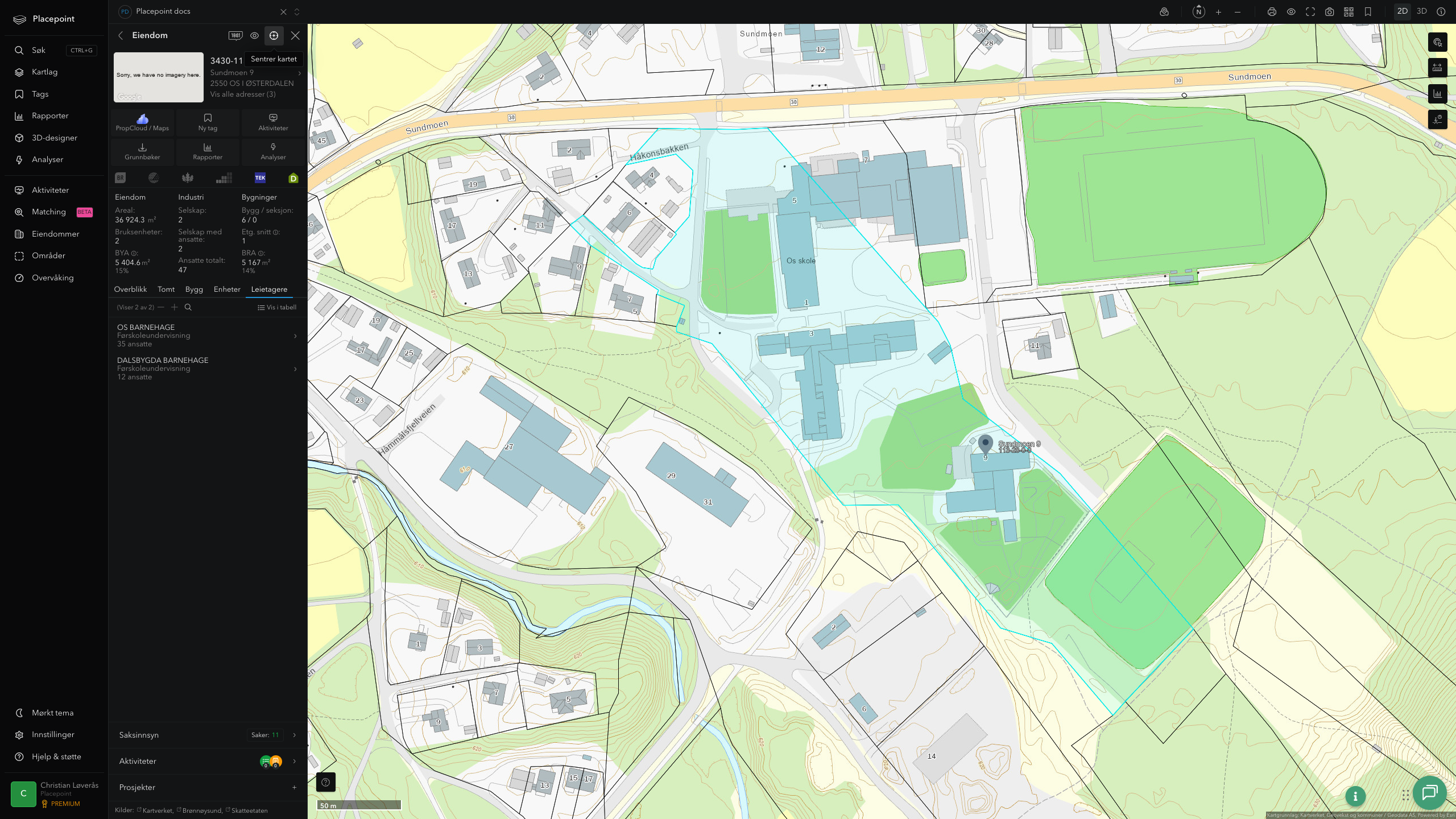 Eiendomspanel for en av Os kommunes eiendommer