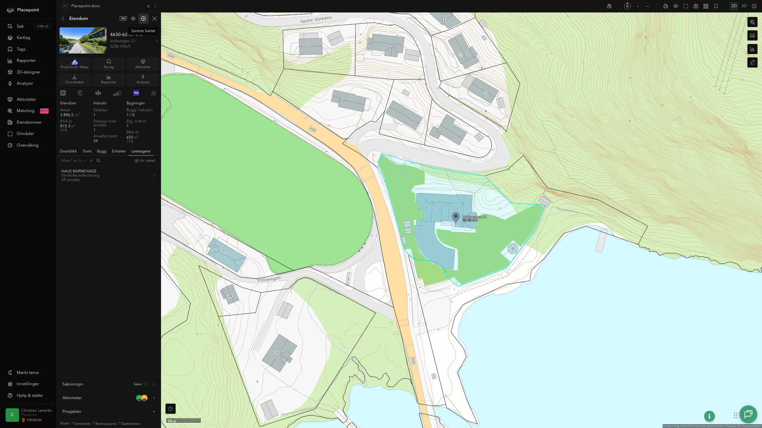 Eiendomspanel for en av Osterøy kommunes eiendommer