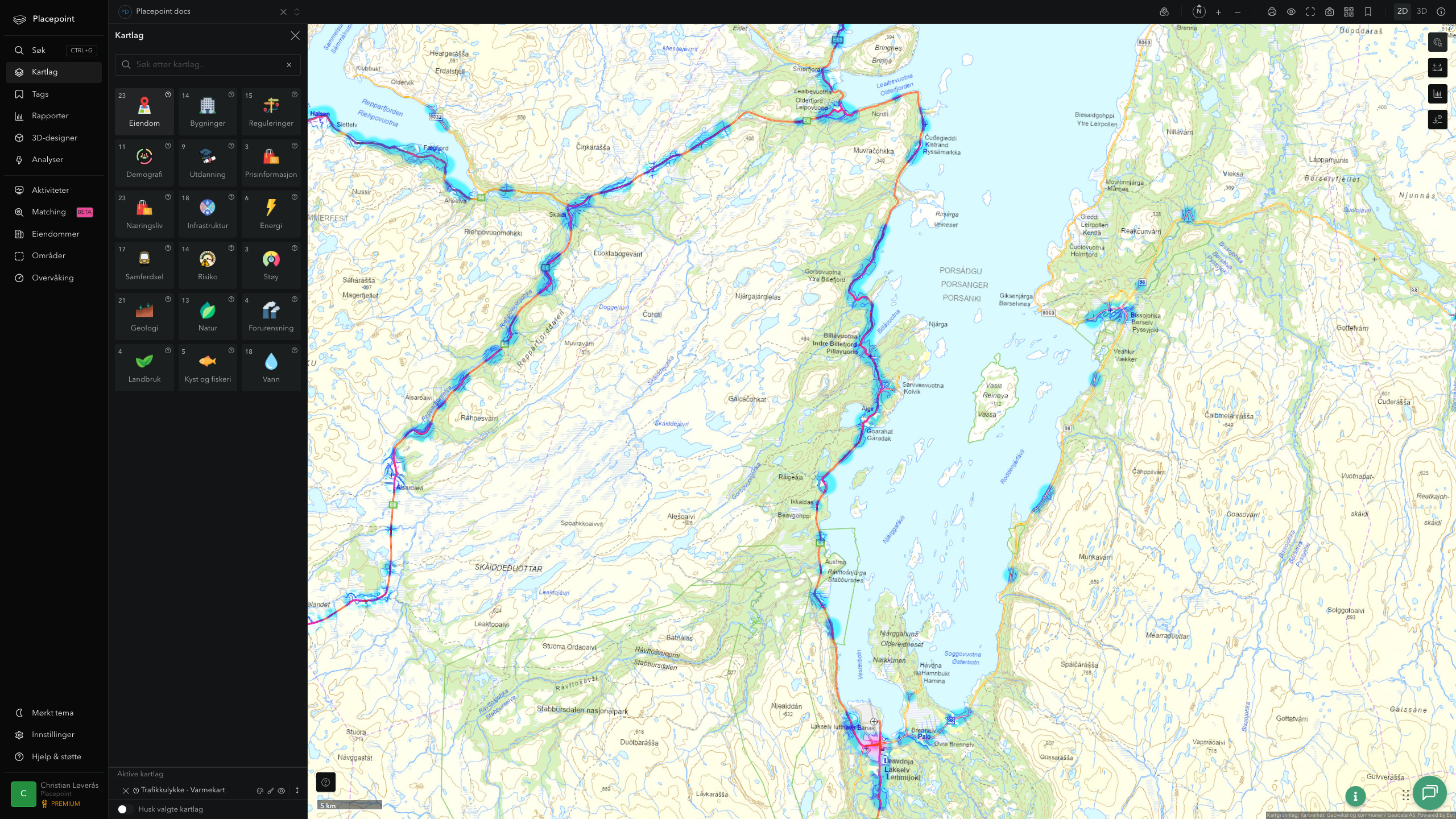Porsanger - trafikkulykker (varmekart)