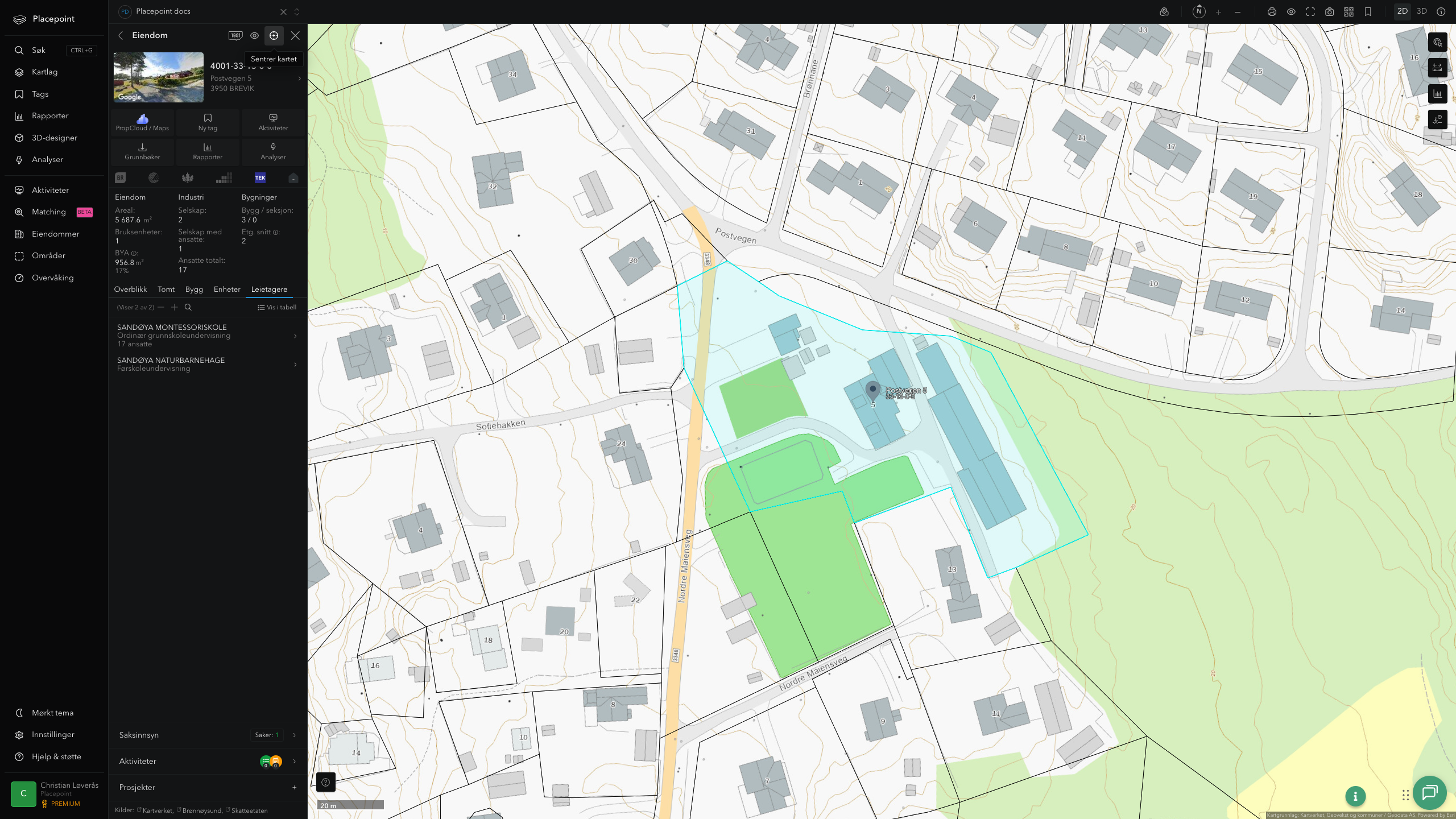 Eiendomspanel for en av Porsgrunn kommunes eiendommer