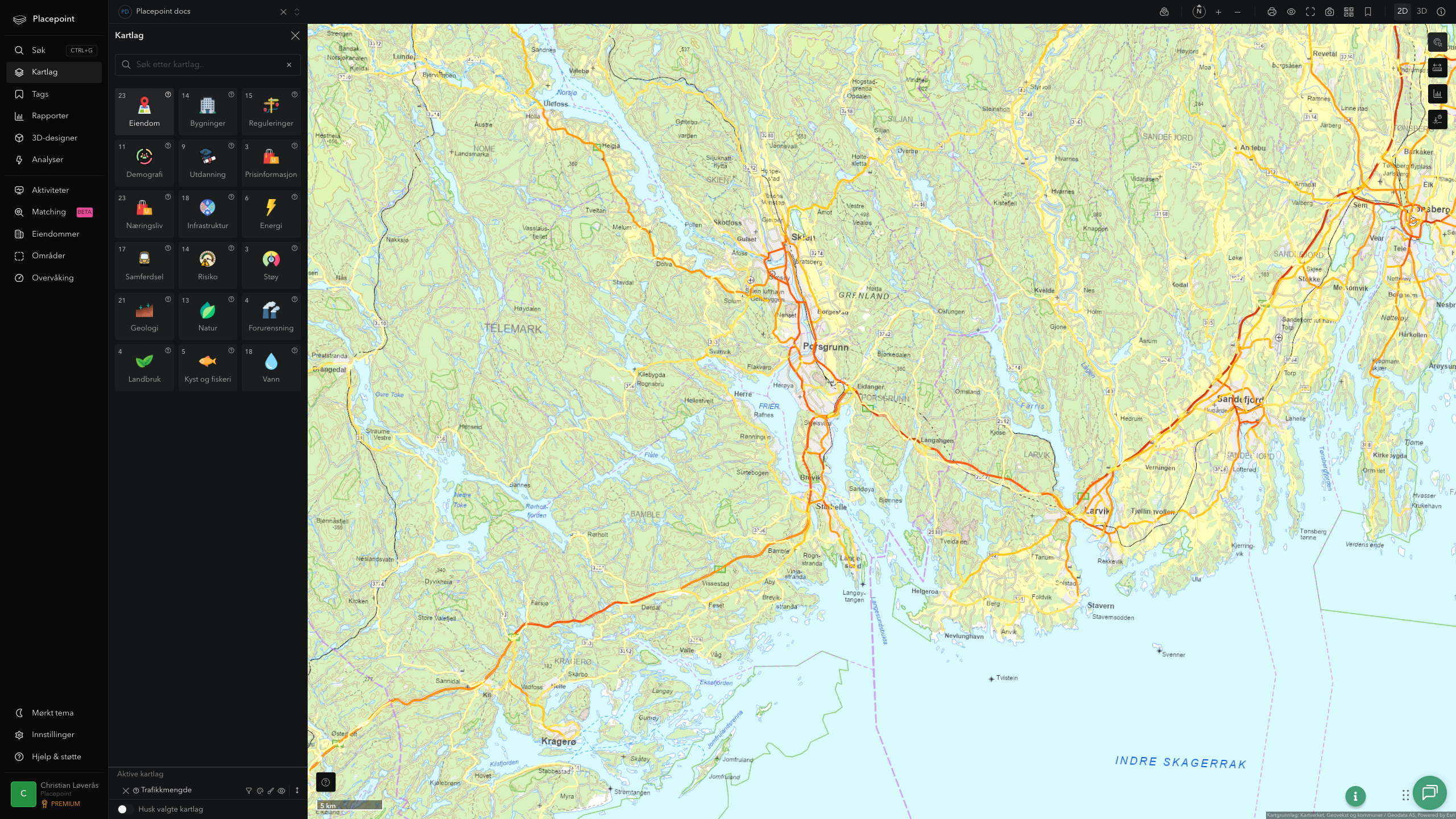 Porsgrunn - trafikkmengde (ÅDT)