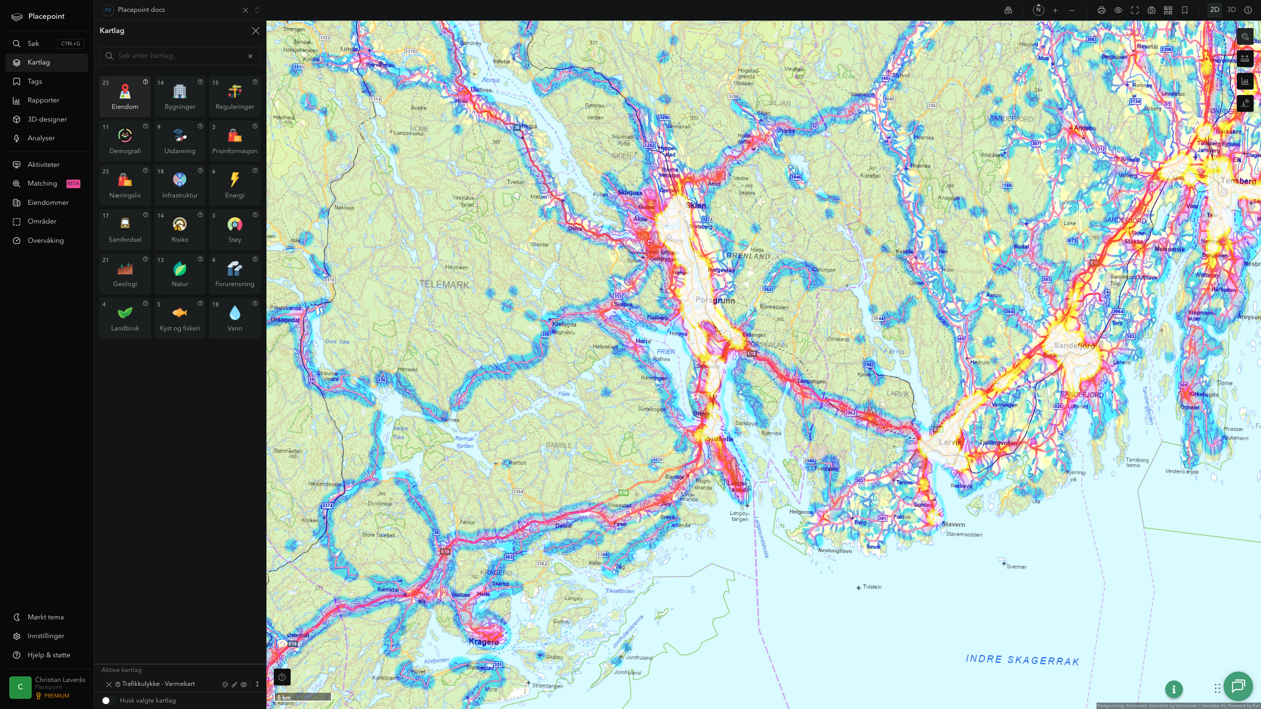 Porsgrunn - trafikkulykker (varmekart)