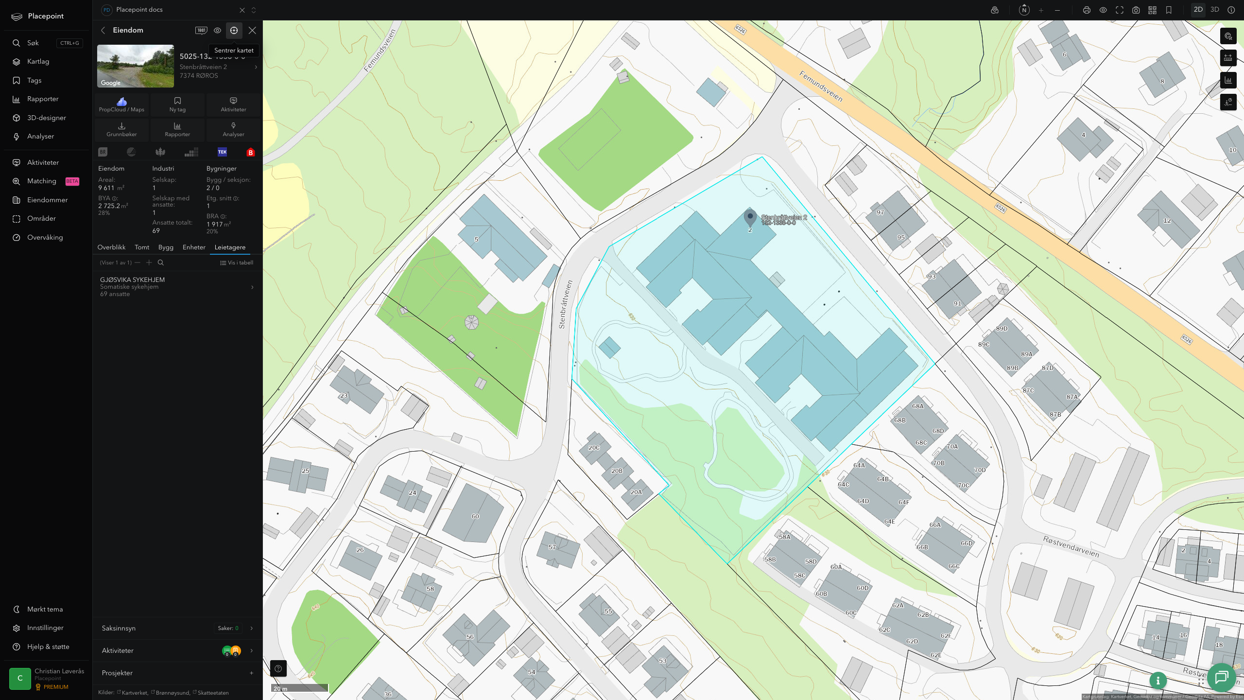 Eiendomspanel for en av Røros kommunes eiendommer