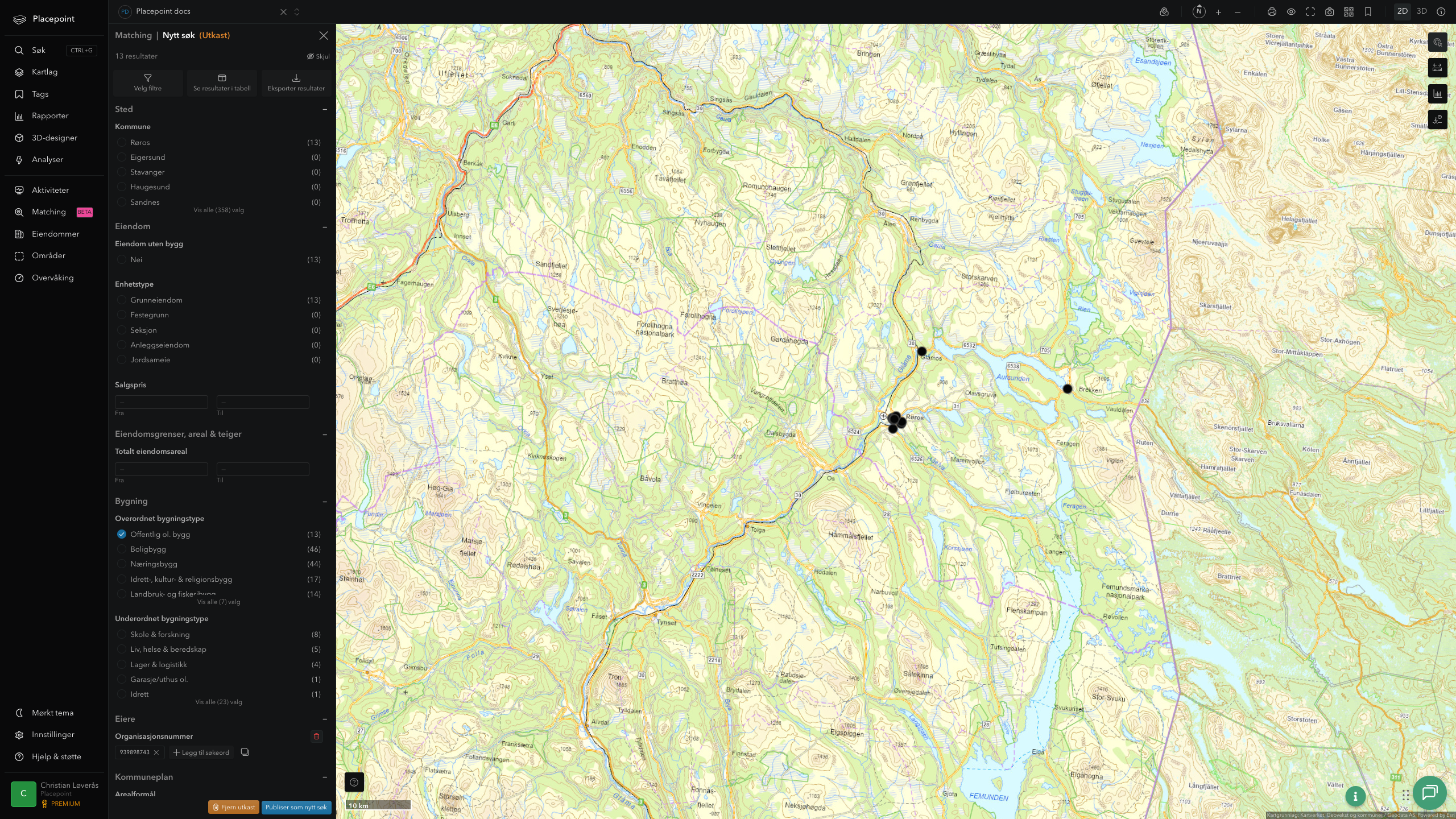 Matching-resultat for Røros kommune