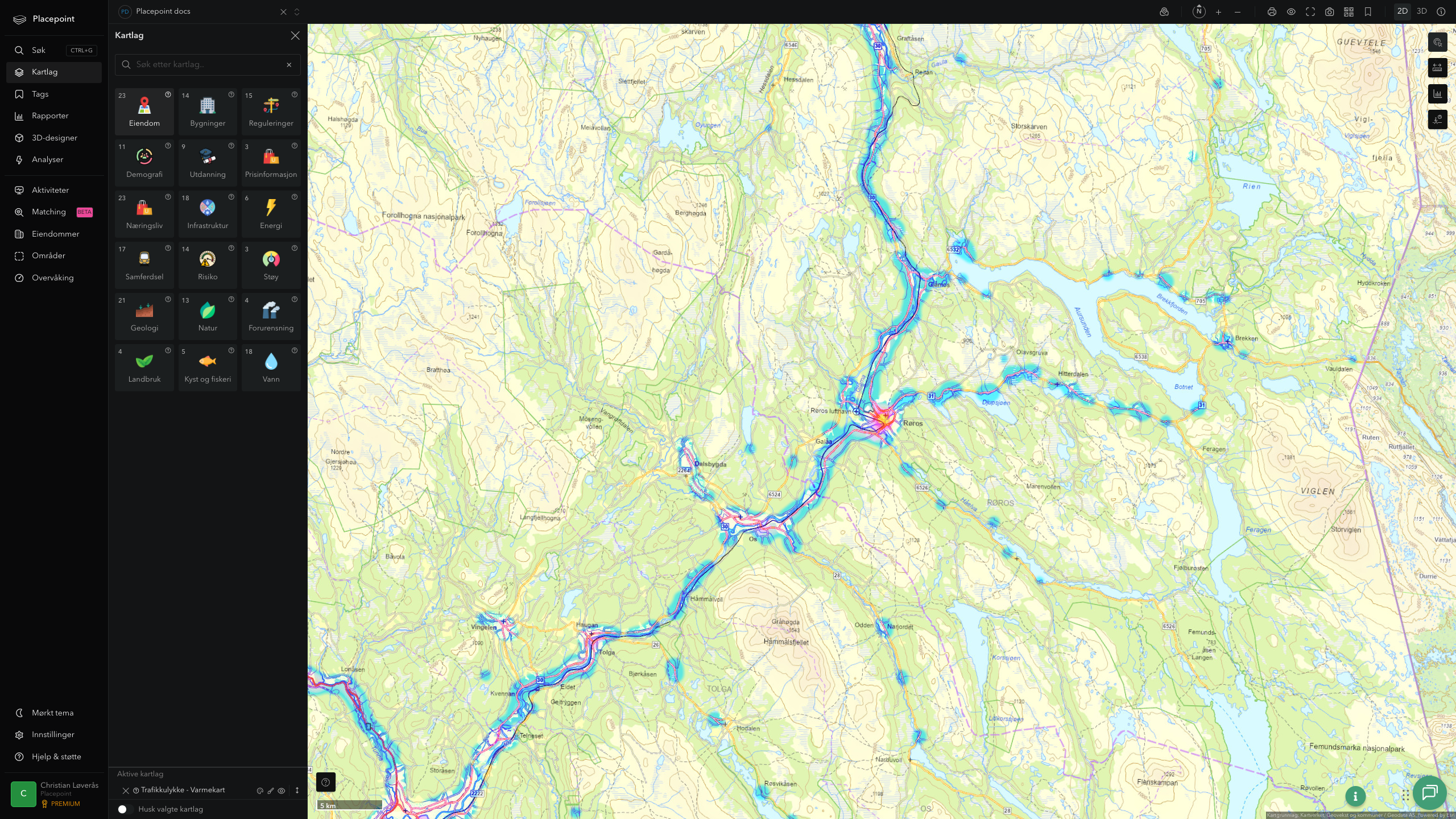 Røros - trafikkulykker (varmekart)