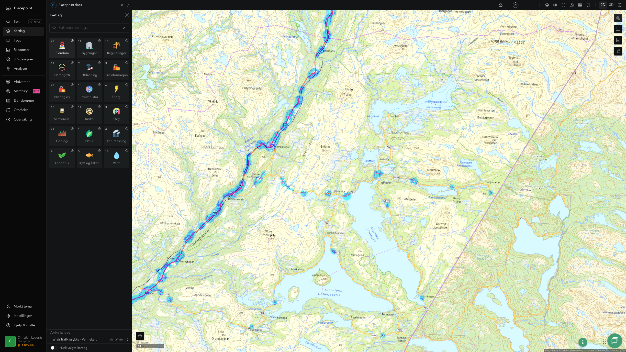 Røyrvik - trafikkulykker (varmekart)