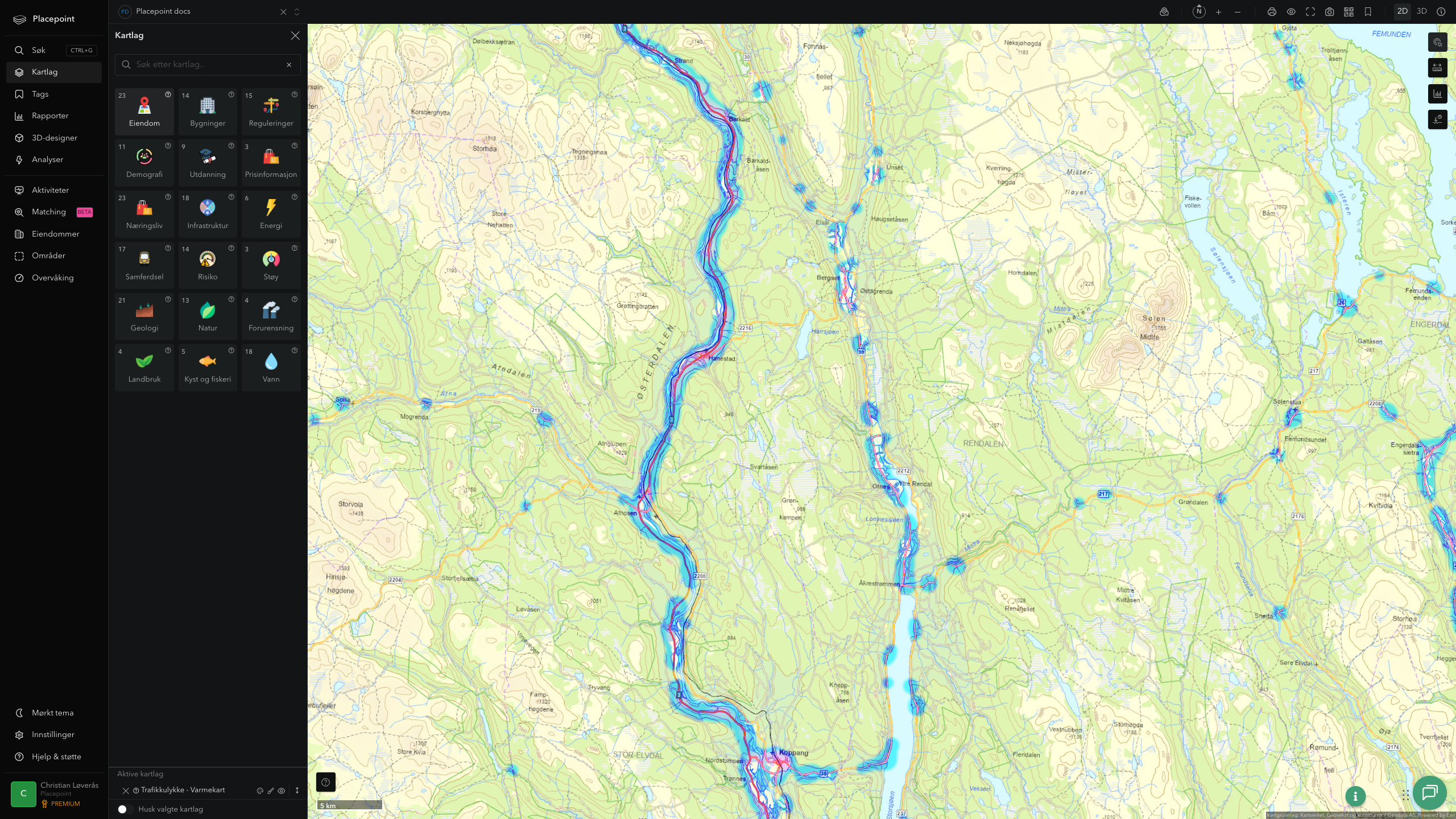 Rendalen - trafikkulykker (varmekart)