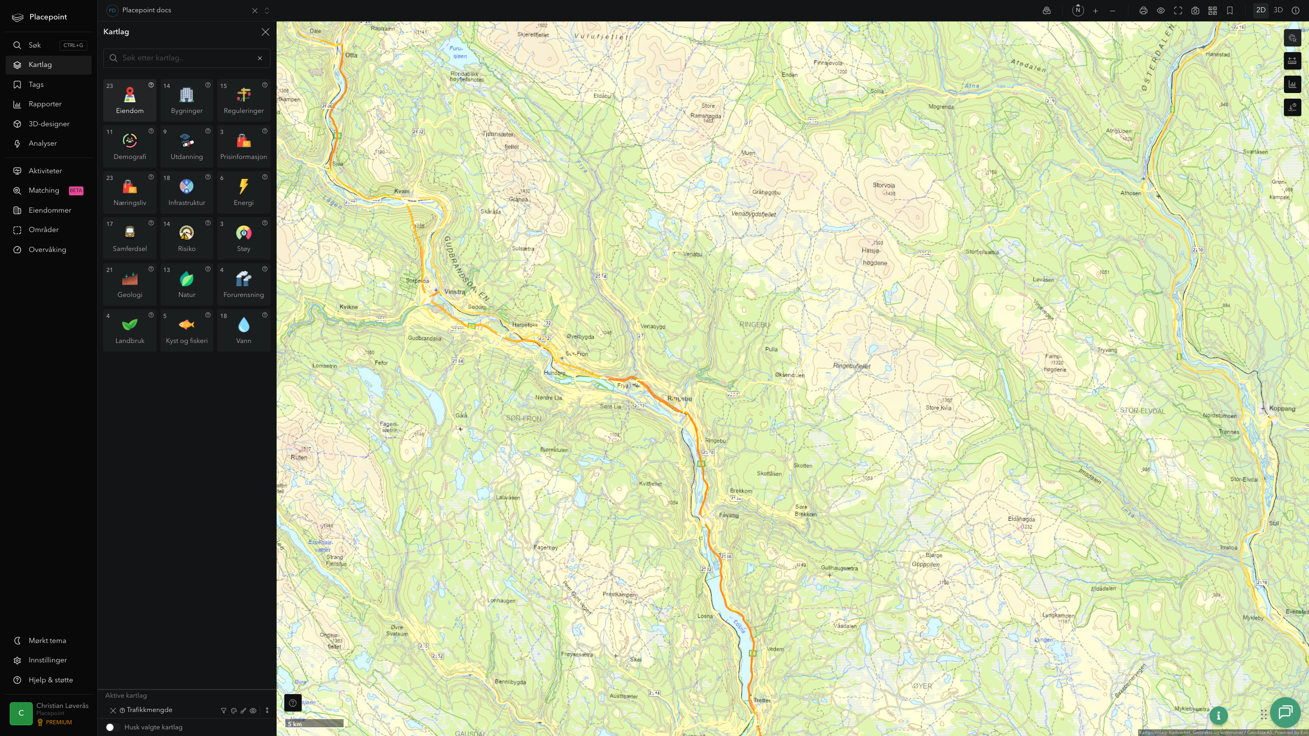 Ringebu - trafikkmengde (ÅDT)