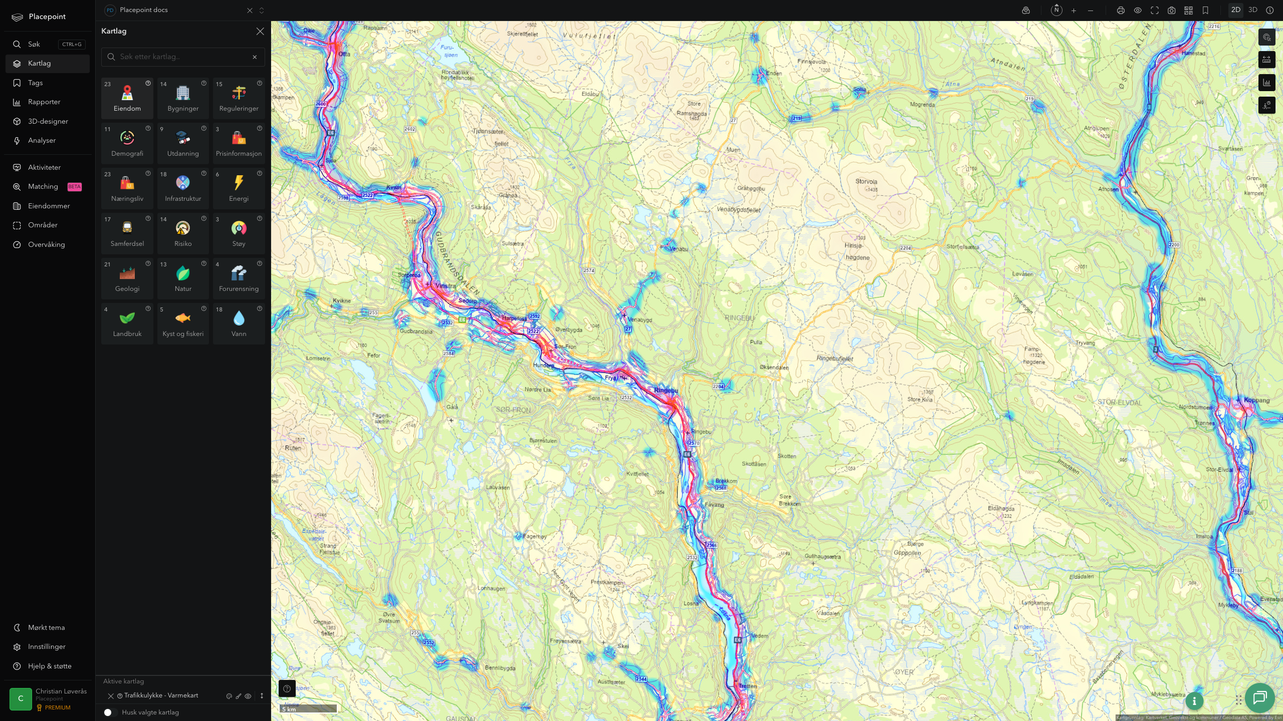 Ringebu - trafikkulykker (varmekart)
