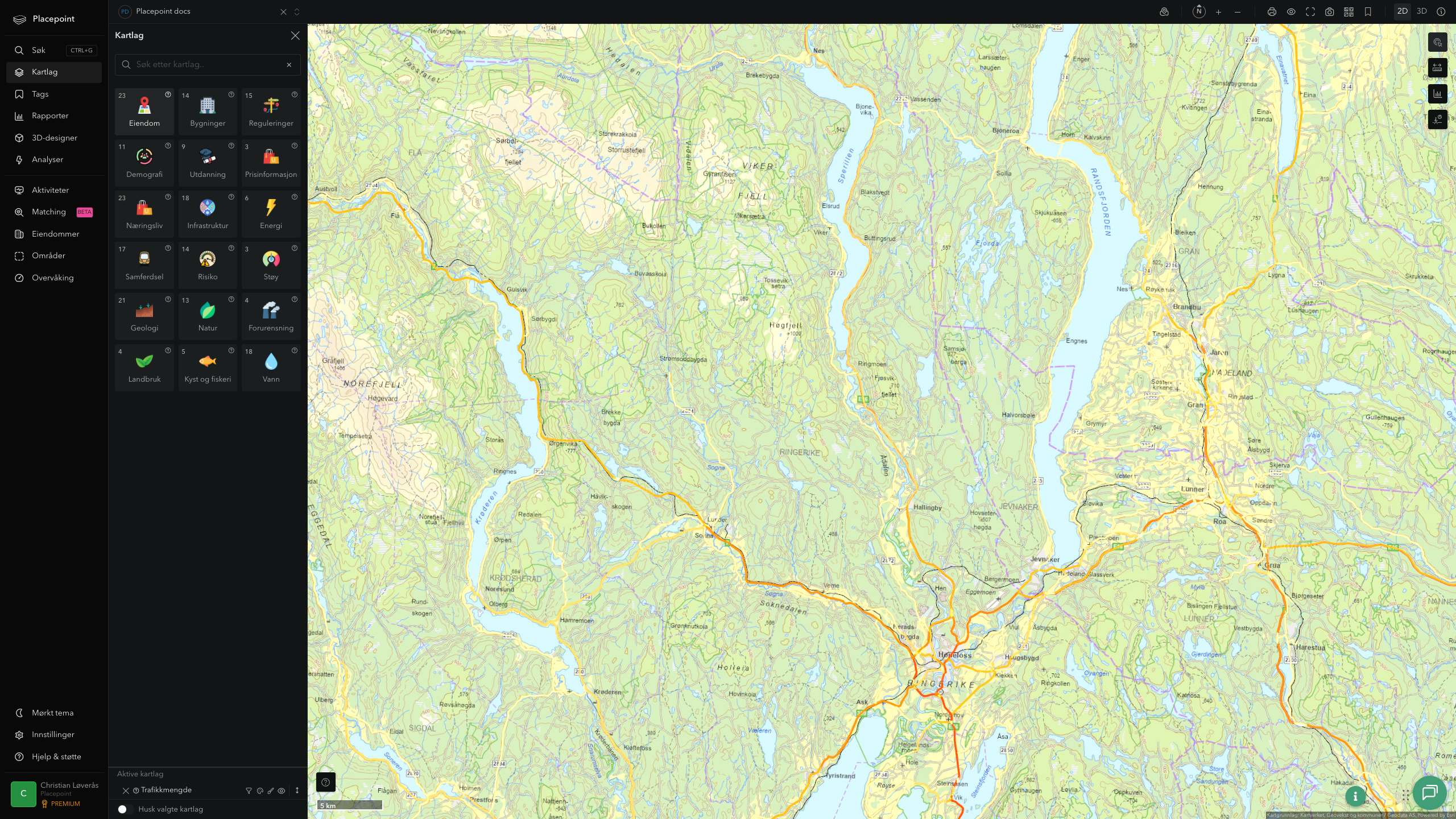 Ringerike - trafikkmengde (ÅDT)