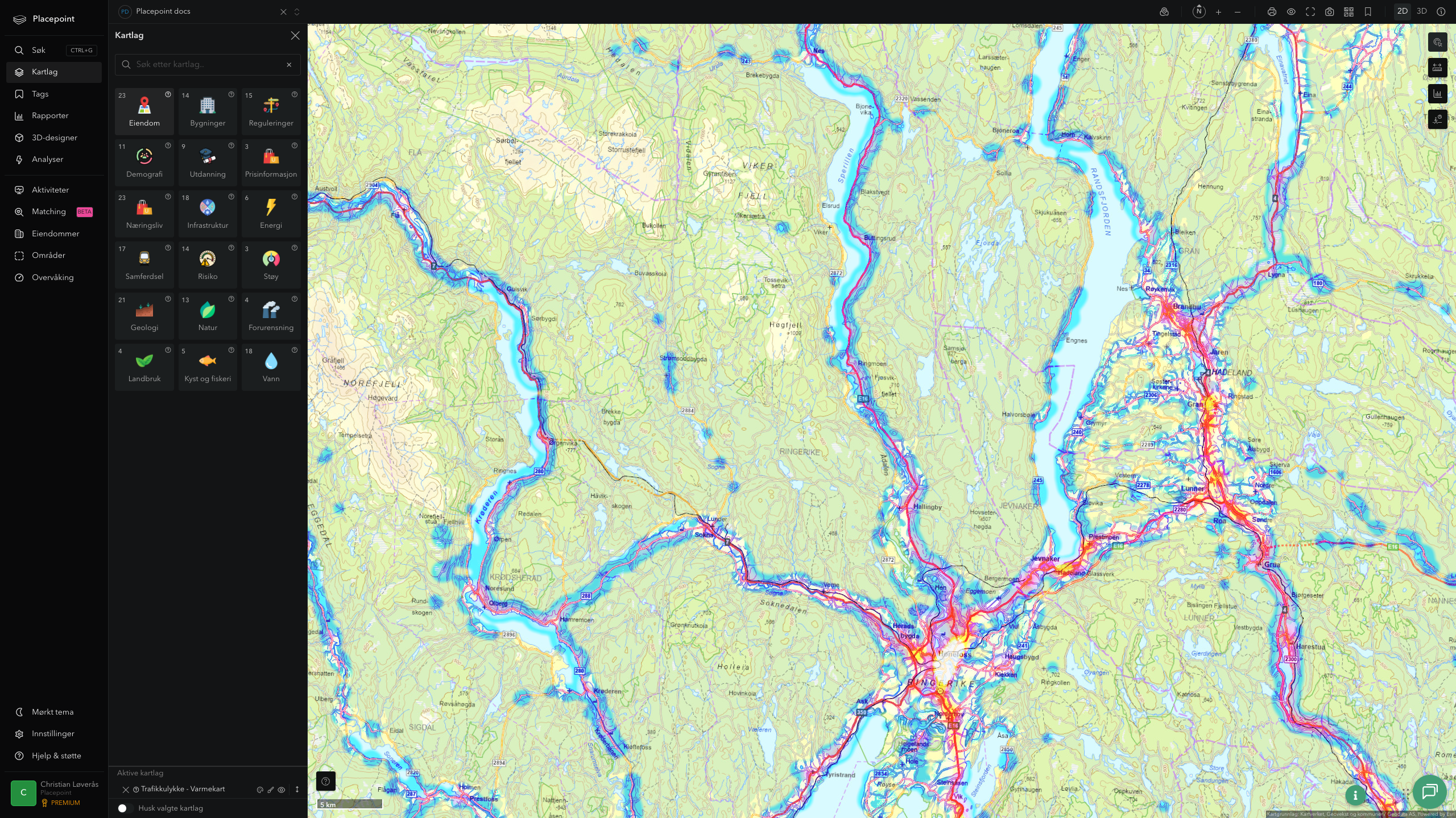 Ringerike - trafikkulykker (varmekart)