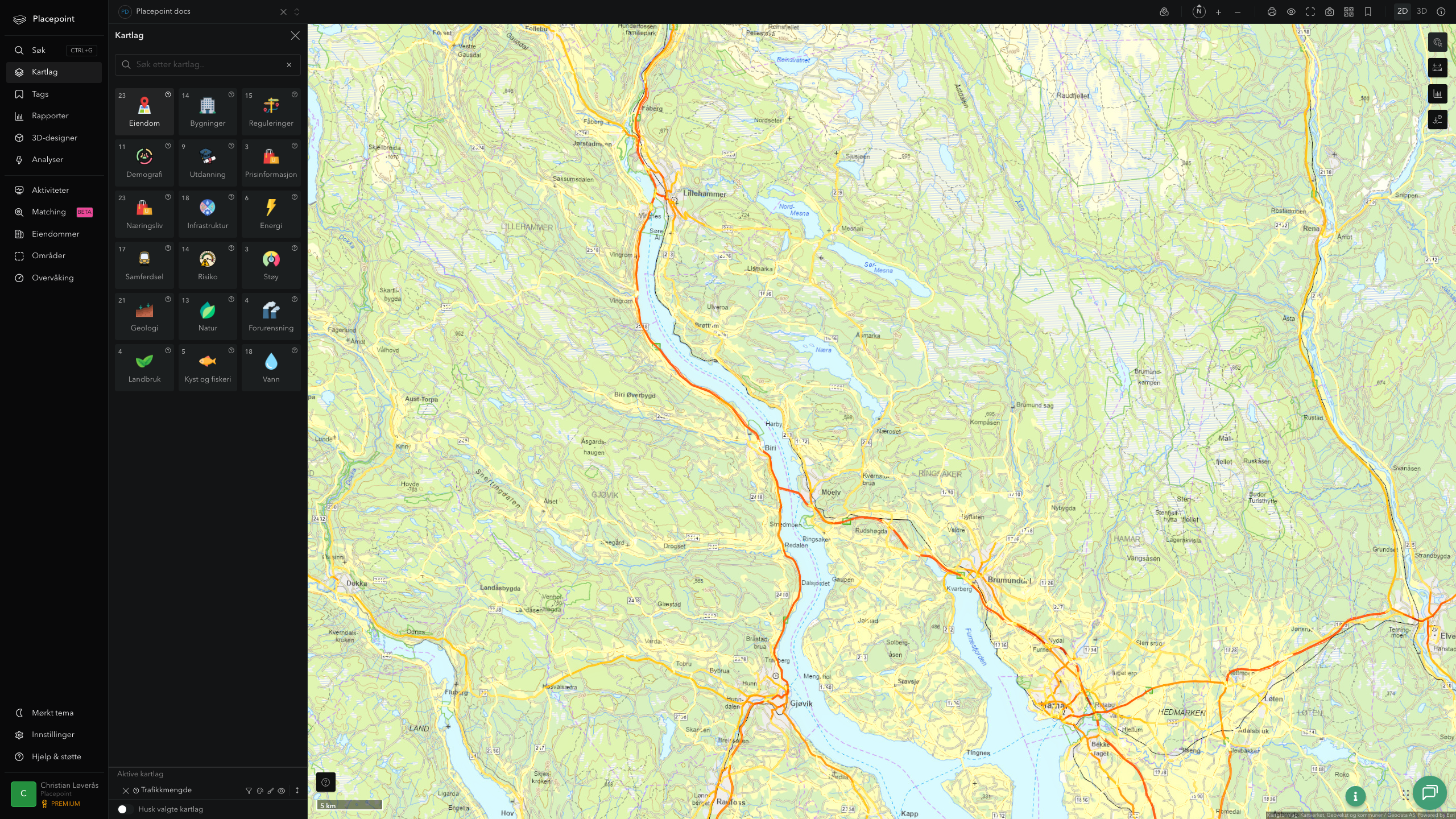 Ringsaker - trafikkmengde (ÅDT)