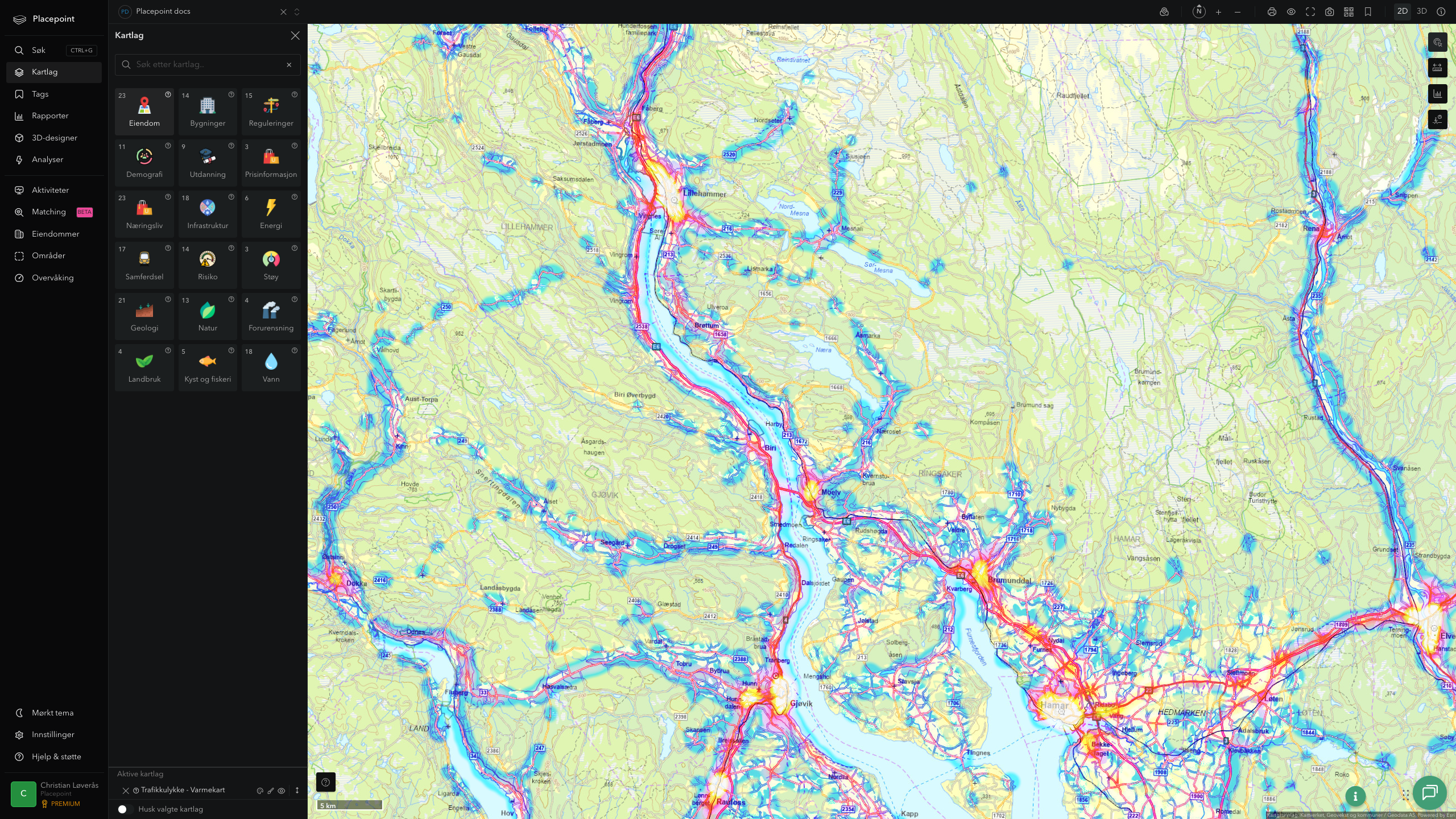Ringsaker - trafikkulykker (varmekart)