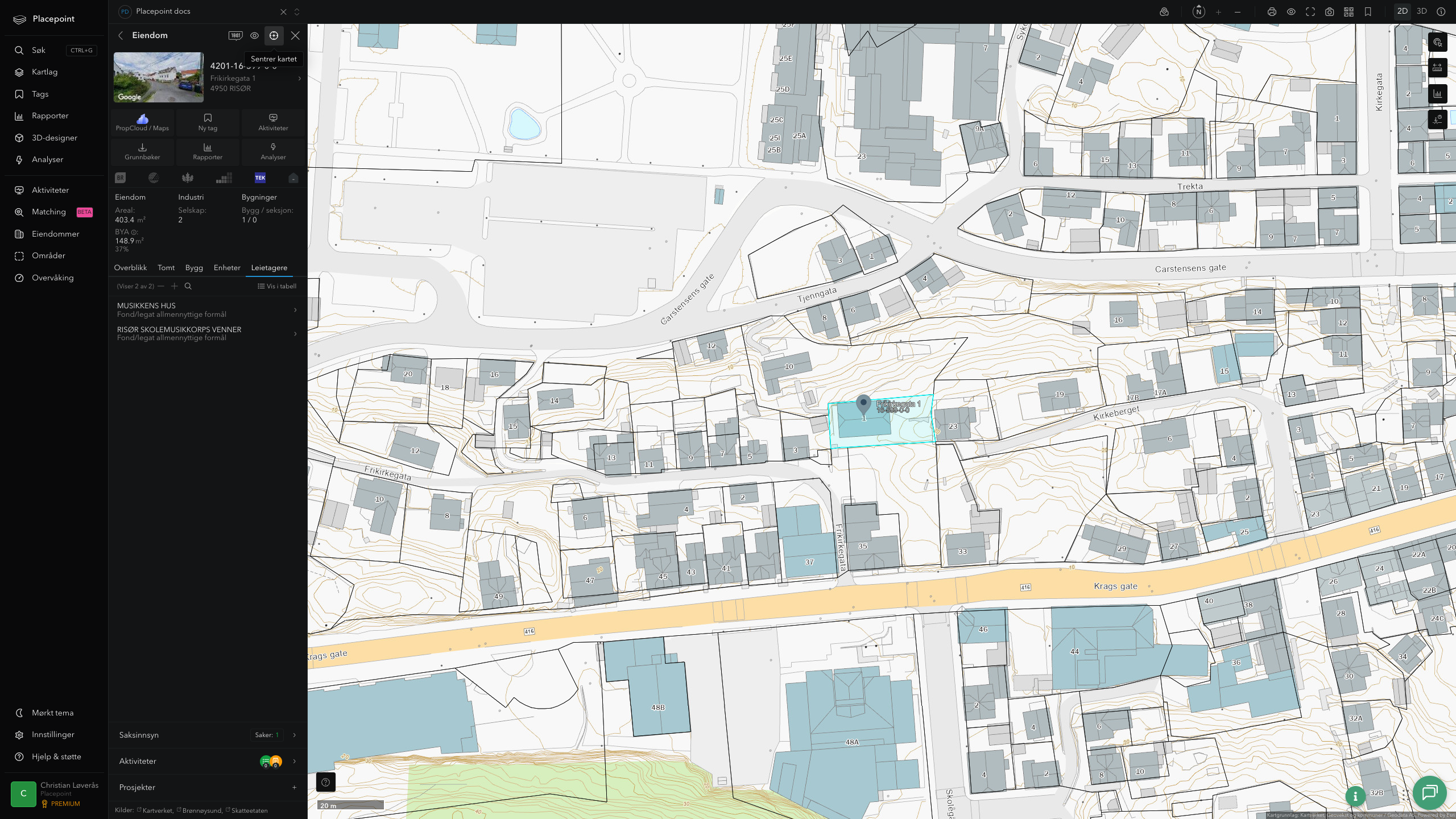 Eiendomspanel for en av Risør kommunes eiendommer