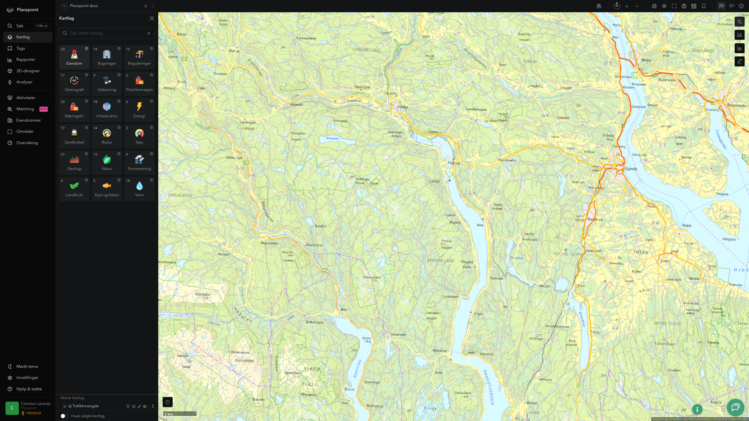 Søndre Land - trafikkmengde (ÅDT)