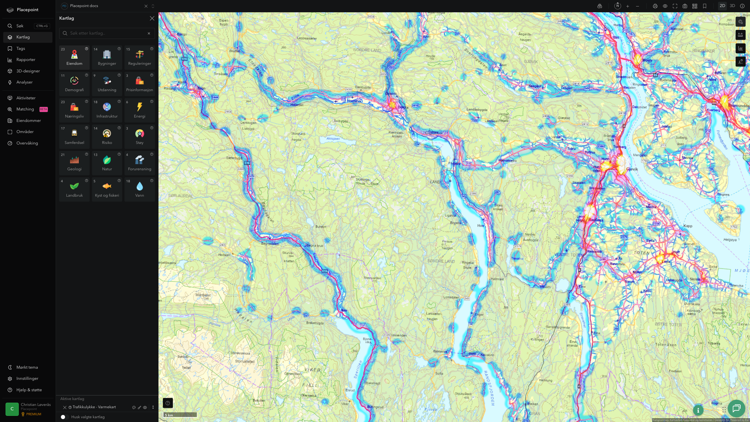 Søndre Land - trafikkulykker (varmekart)