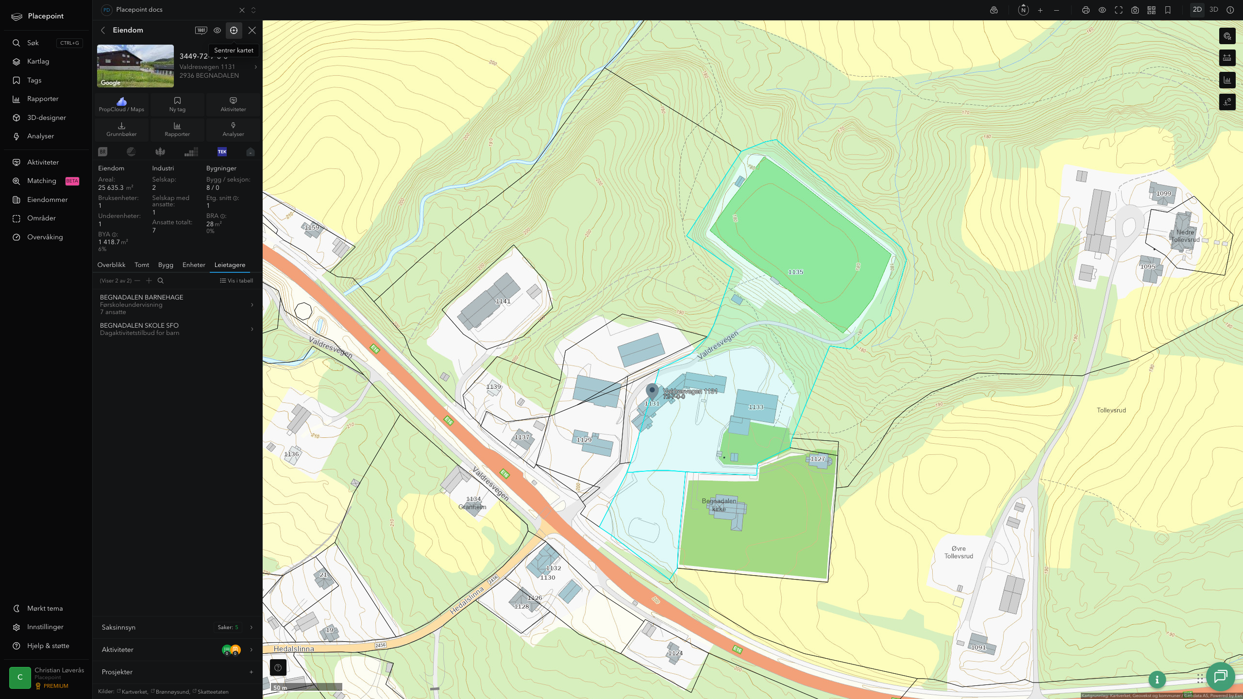 Eiendomspanel for en av Sør-Aurdal kommunes eiendommer