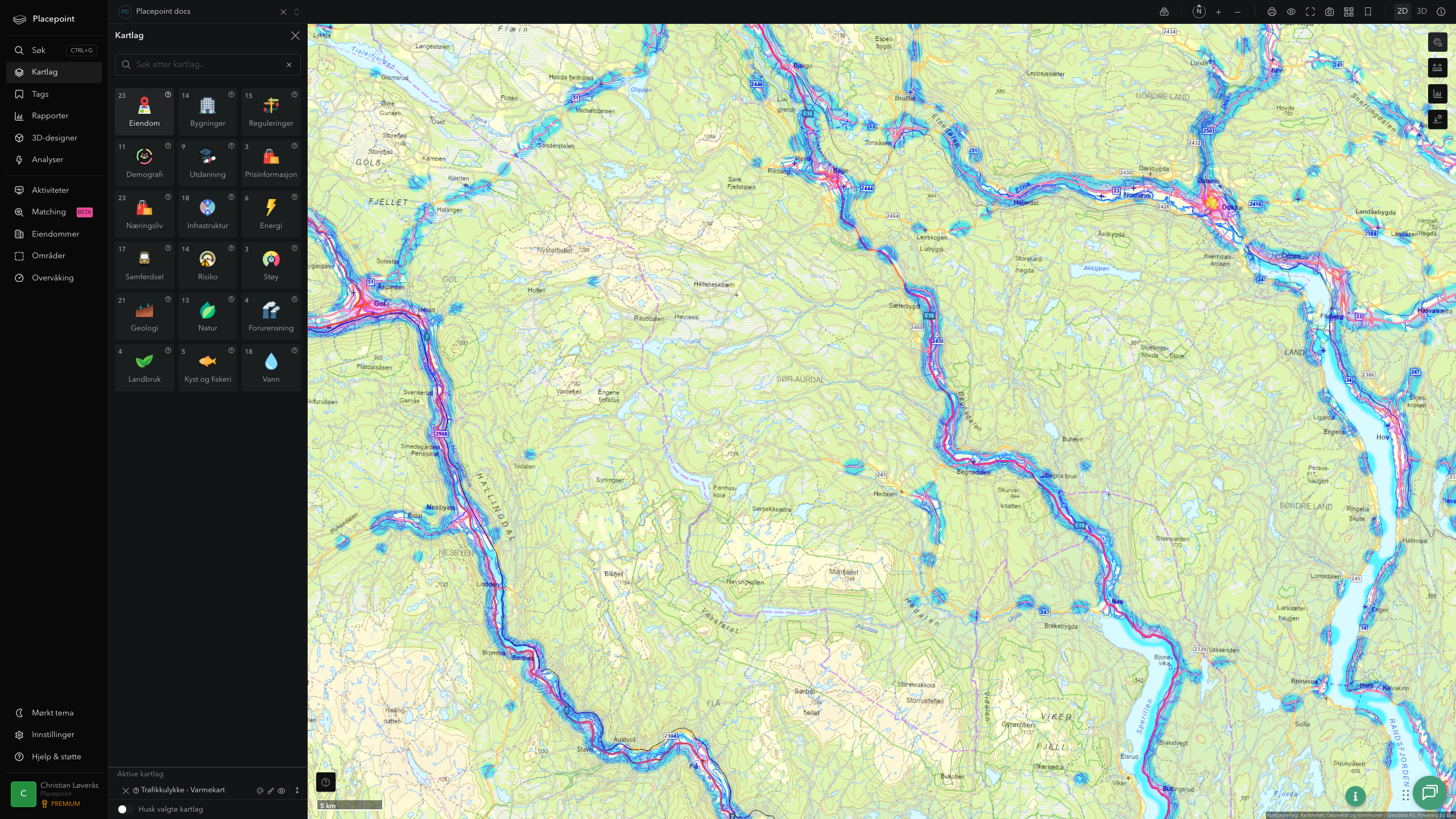 Sør-Aurdal - trafikkulykker (varmekart)