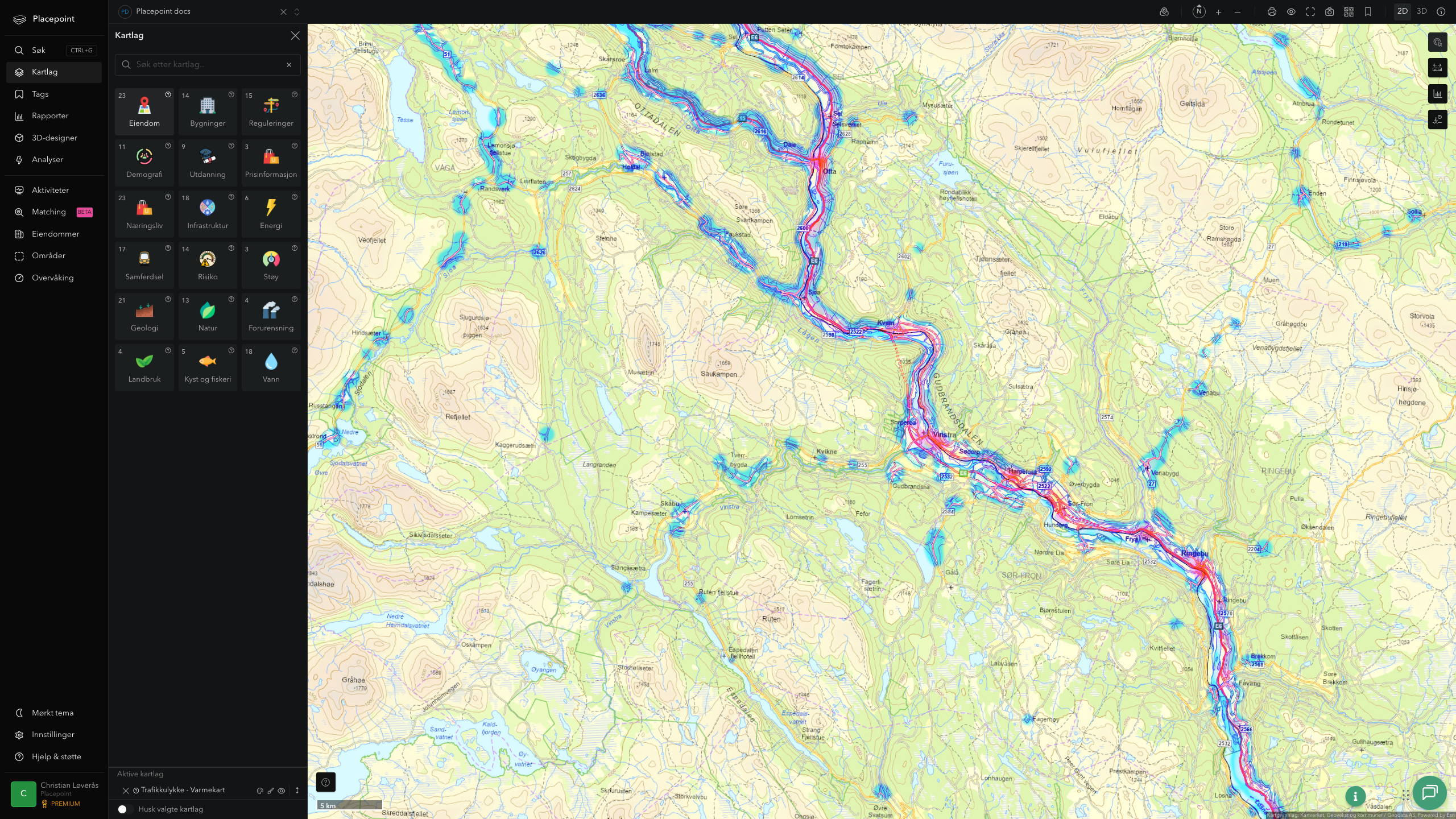 Sør-Fron - trafikkulykker (varmekart)