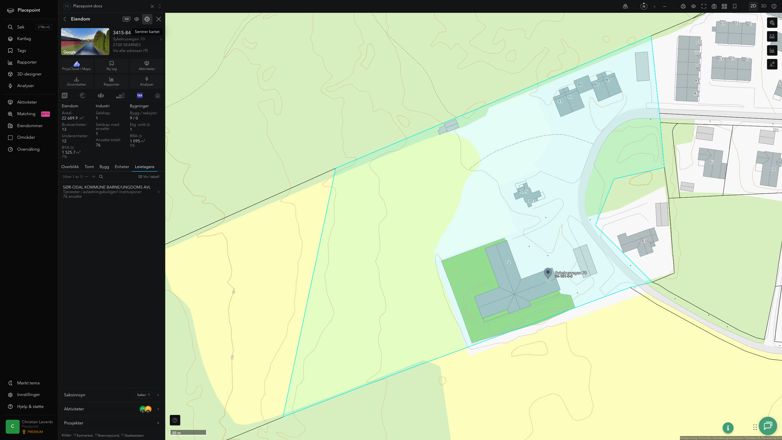 Eiendomspanel for en av Sør-Odal kommunes eiendommer