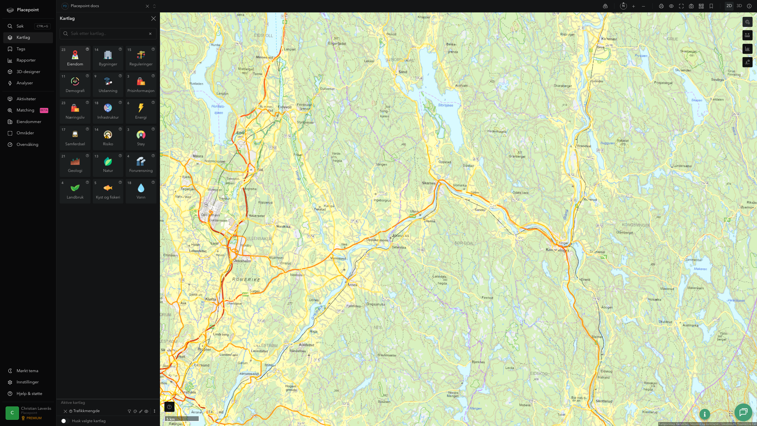 Sør-Odal - trafikkmengde (ÅDT)