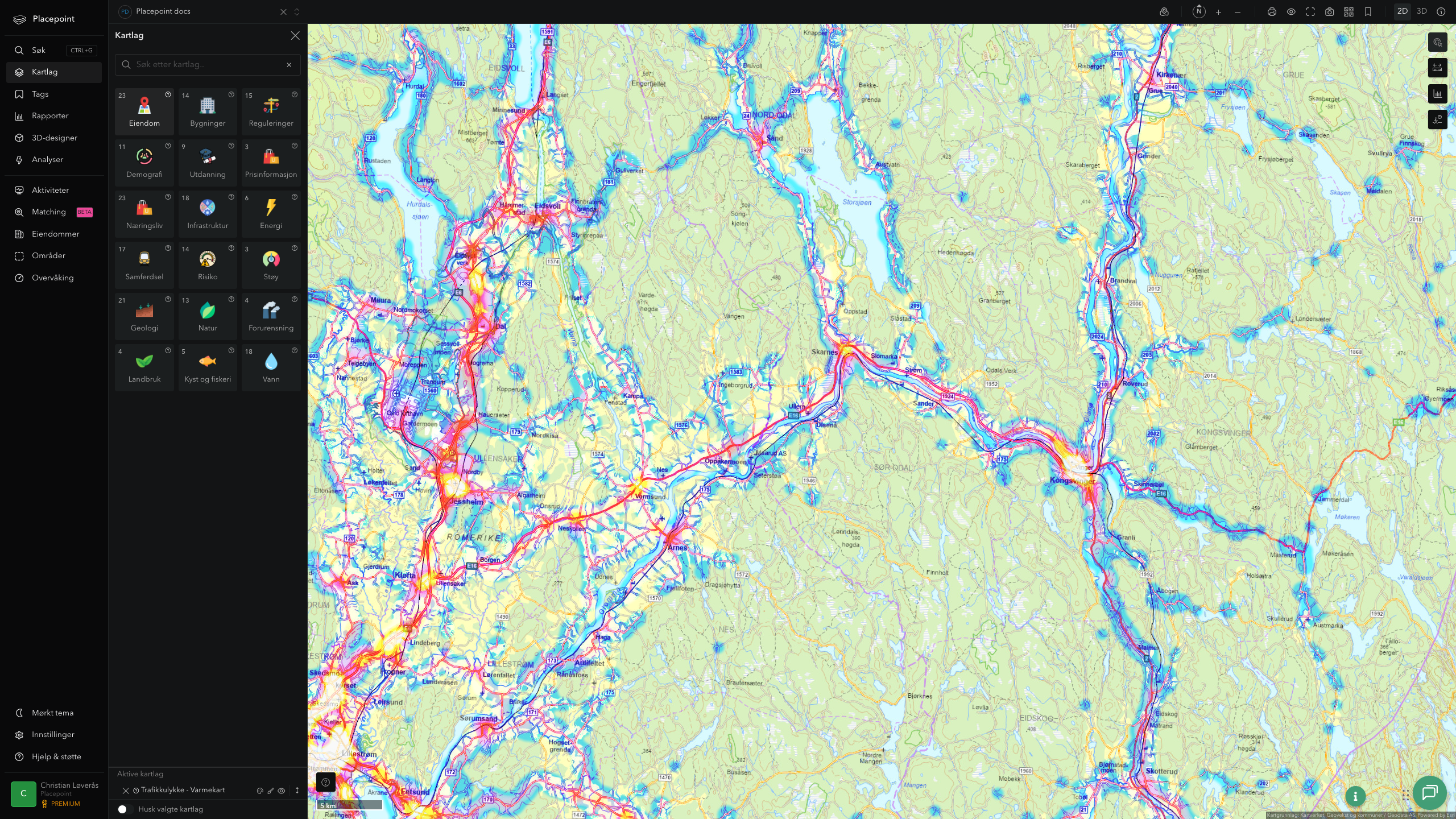 Sør-Odal - trafikkulykker (varmekart)