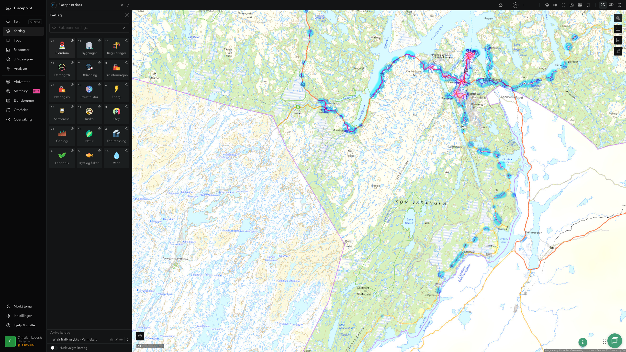 Sør-Varanger - trafikkulykker (varmekart)