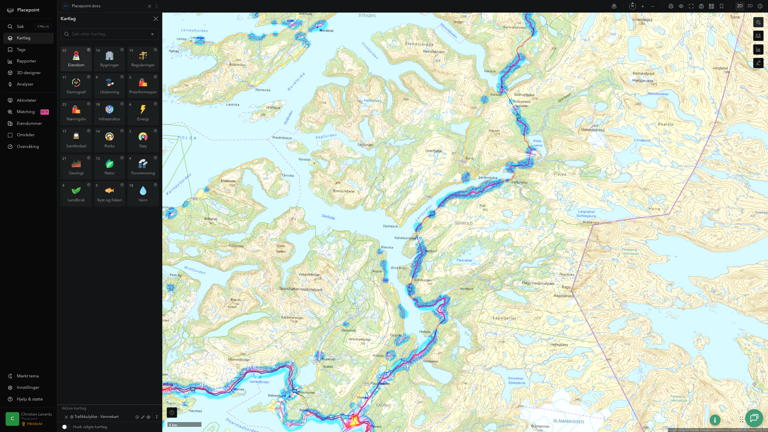 Sørfold - trafikkulykker (varmekart)