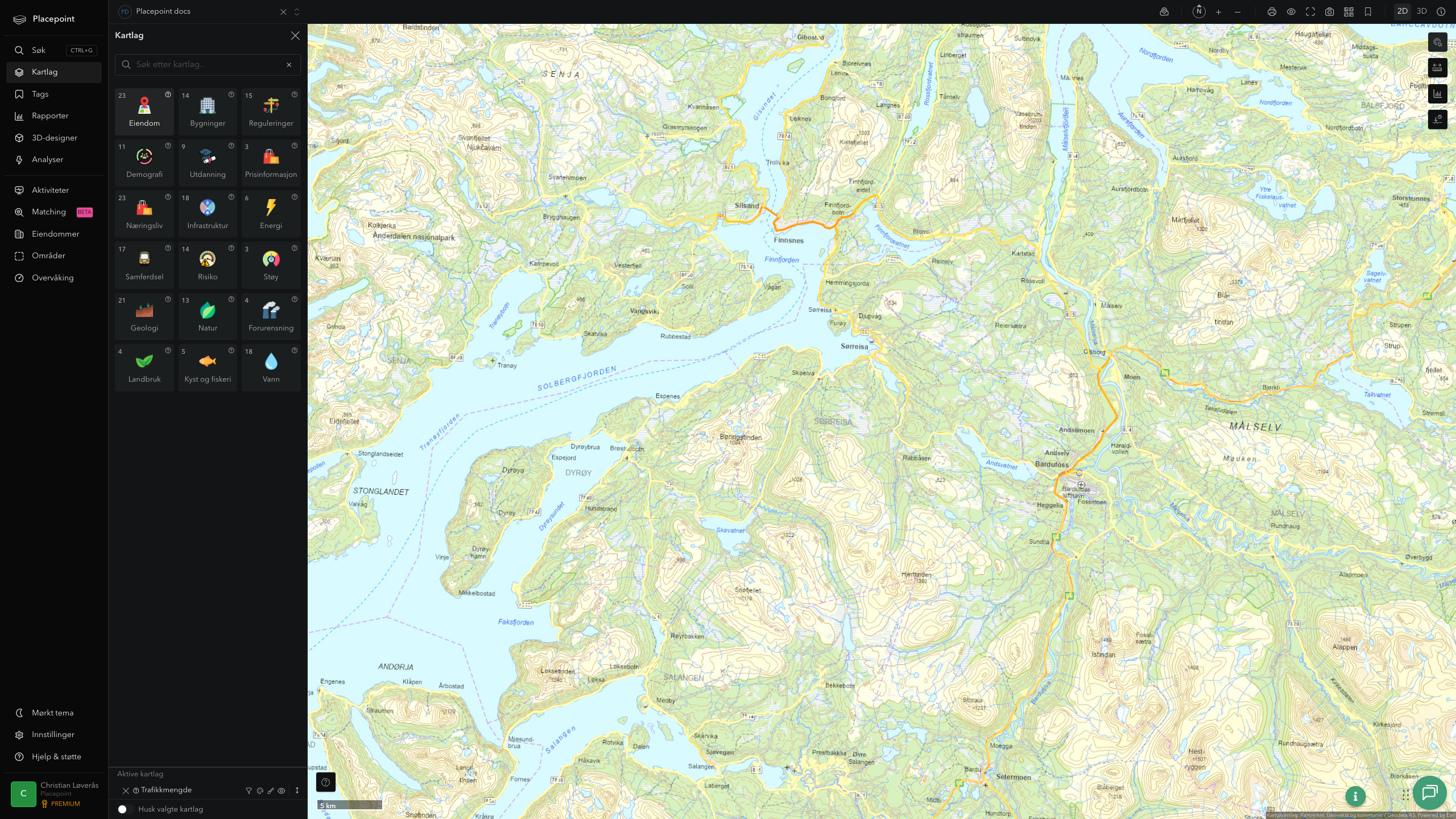Sørreisa - trafikkmengde (ÅDT)