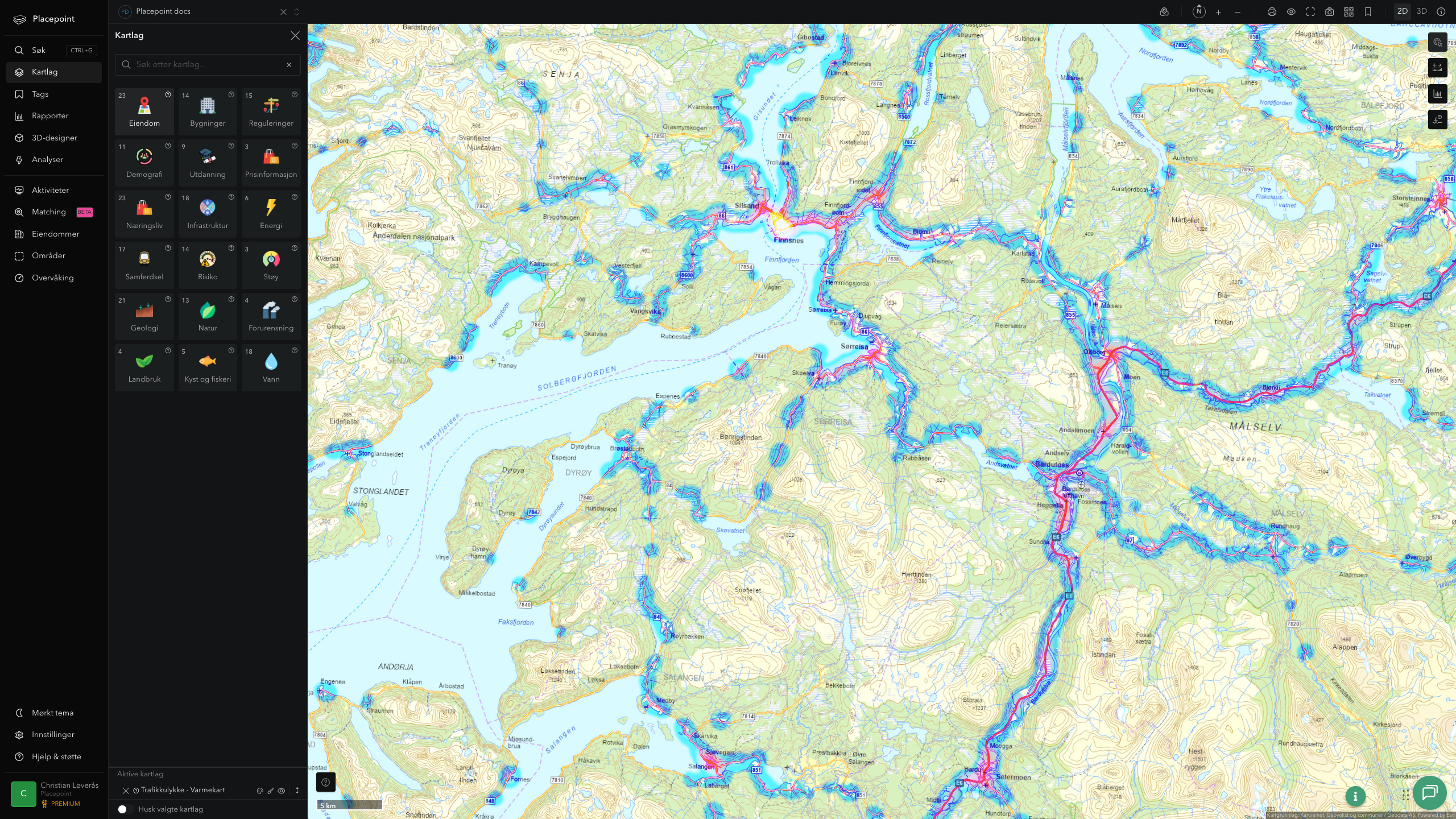 Sørreisa - trafikkulykker (varmekart)