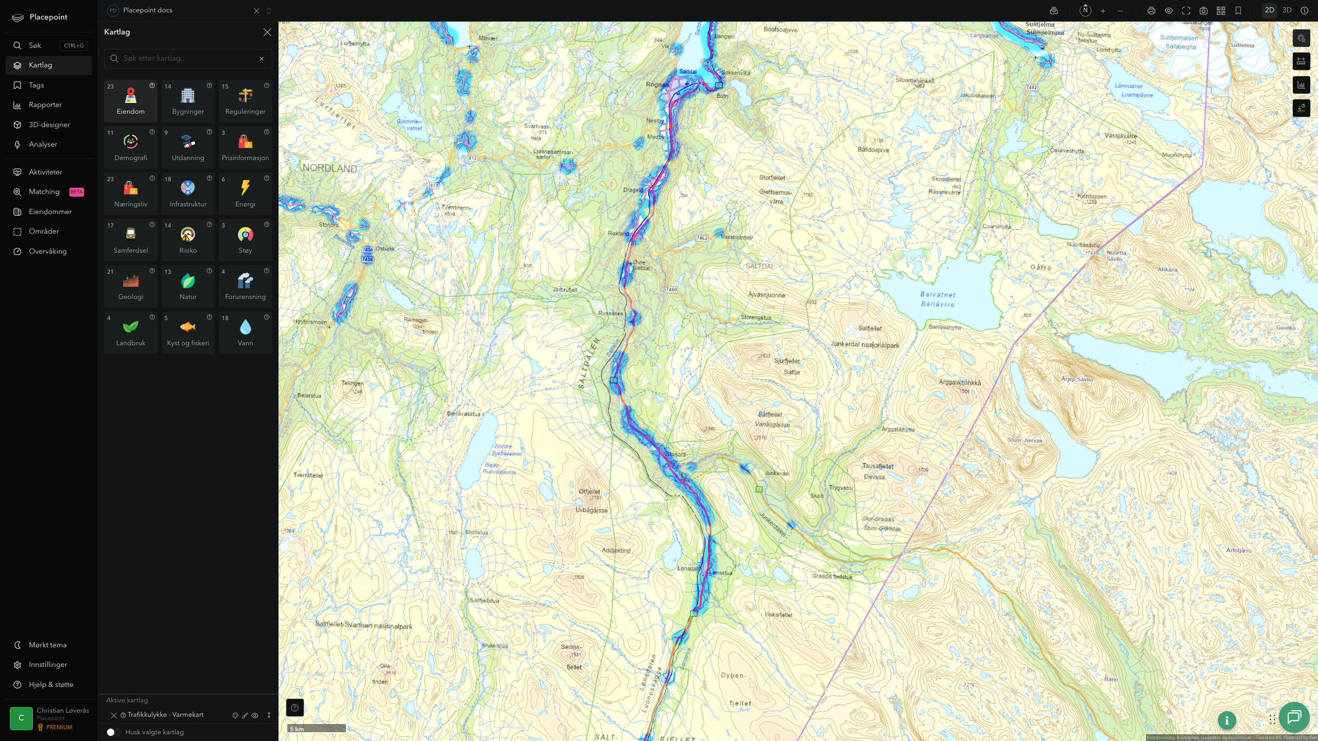 Saltdal - trafikkulykker (varmekart)