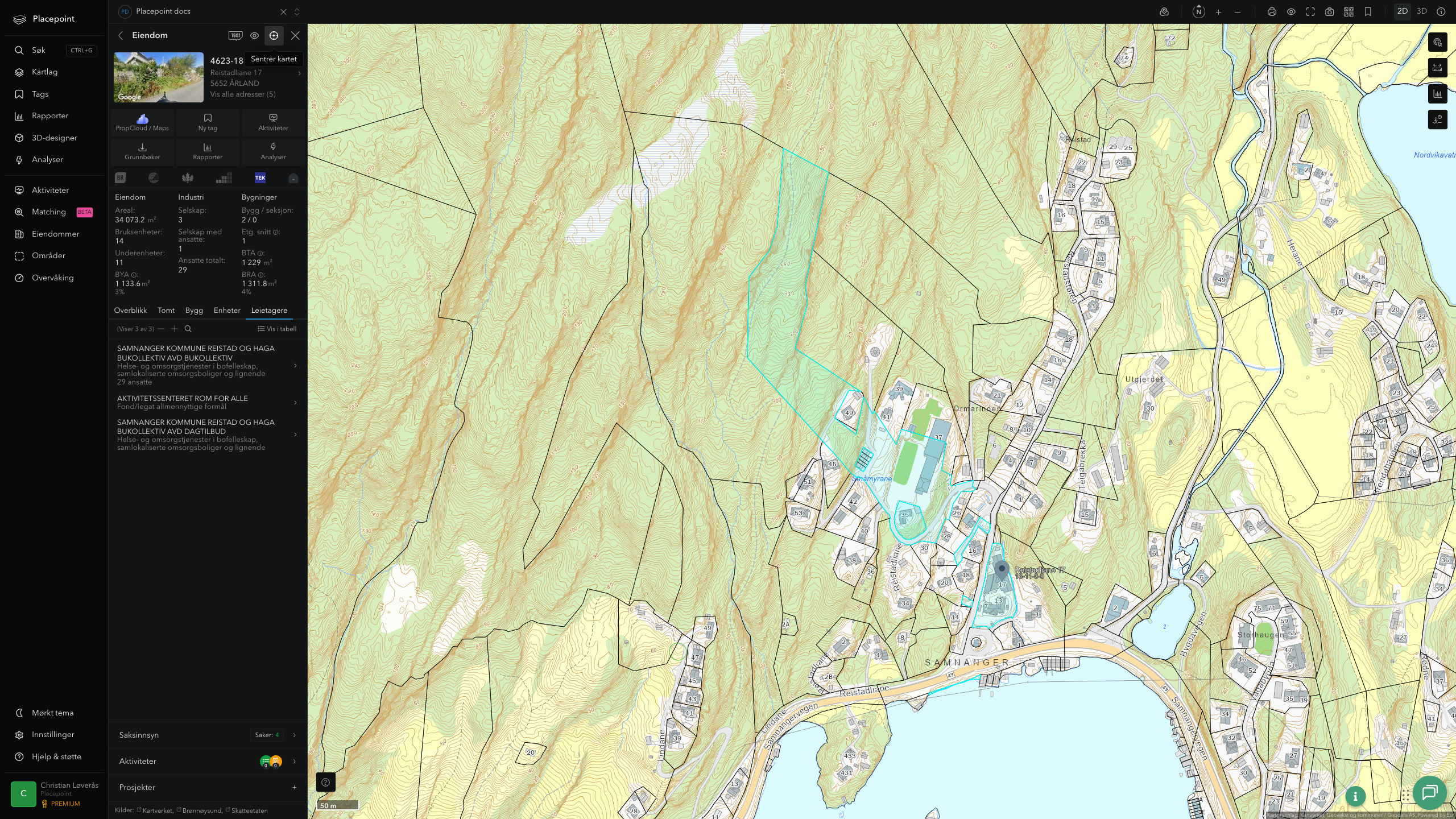 Eiendomspanel for en av Samnanger kommunes eiendommer