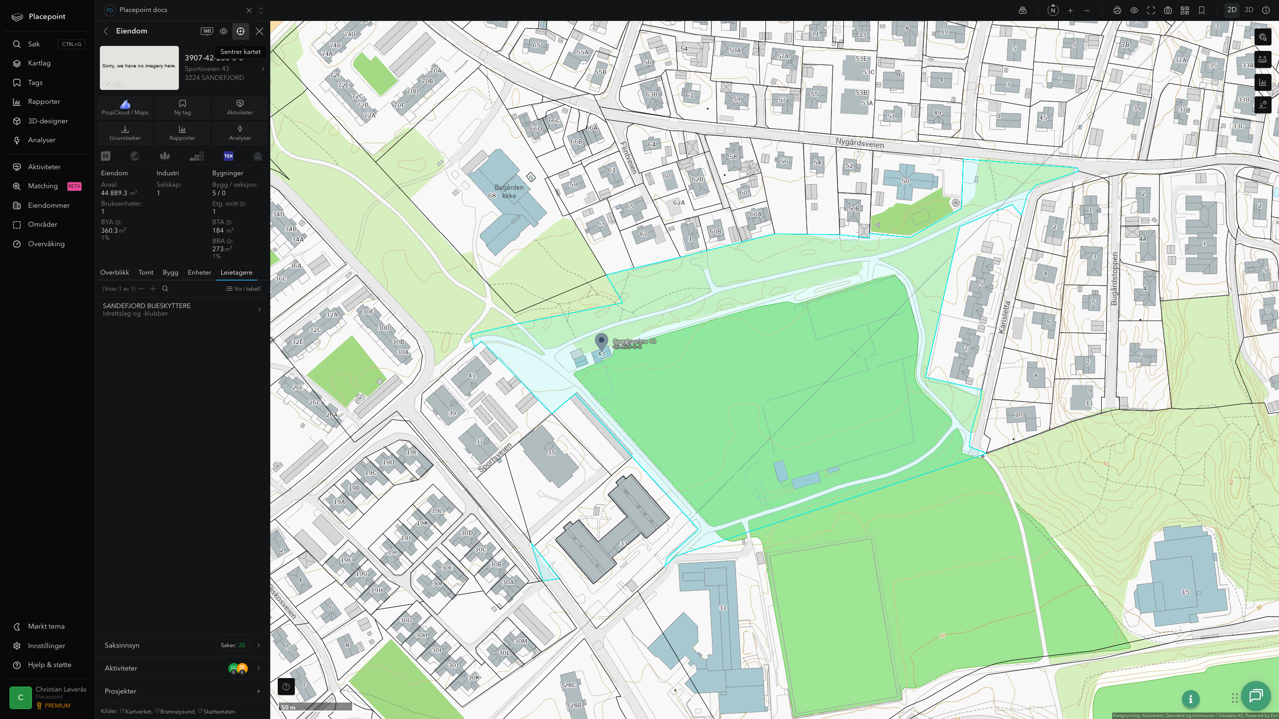 Eiendomspanel for en av Sandefjord kommunes eiendommer