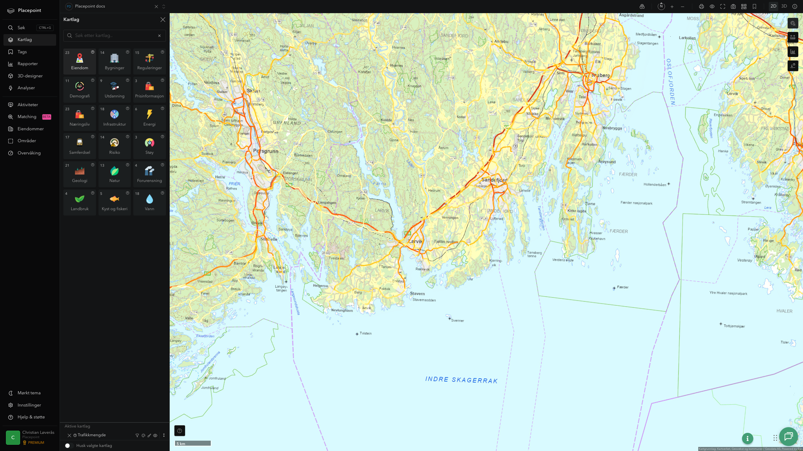 Sandefjord - trafikkmengde (ÅDT)