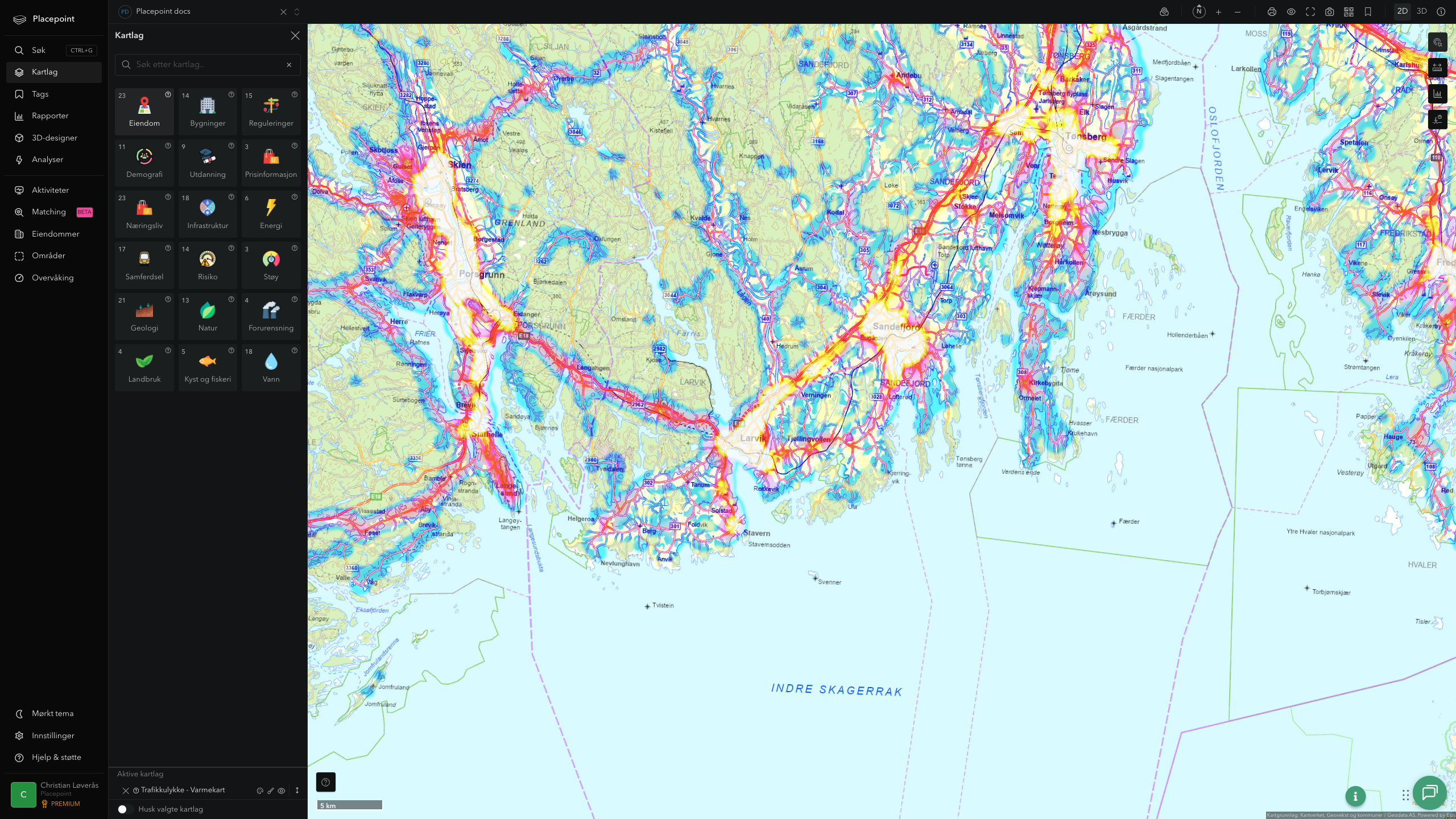 Sandefjord - trafikkulykker (varmekart)